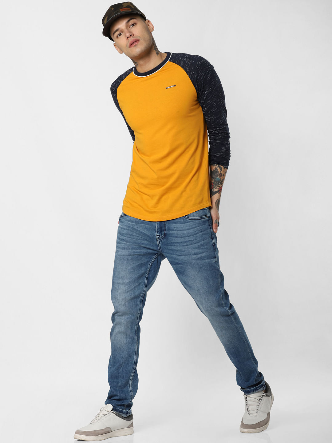 Yellow Colourblocked Crew Neck T-Shirt - S