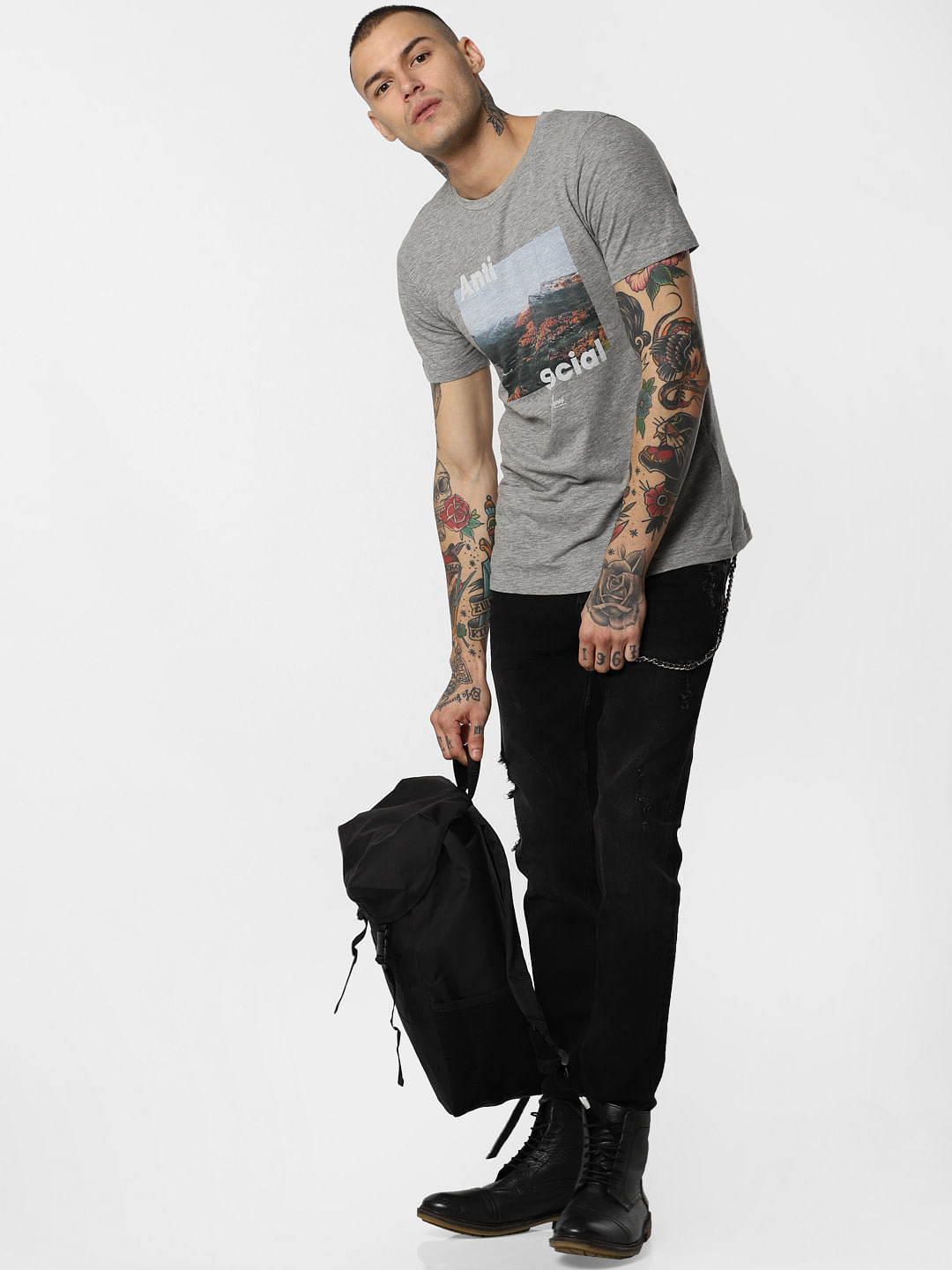 Anti Social Print Crew Neck T-Shirt - S