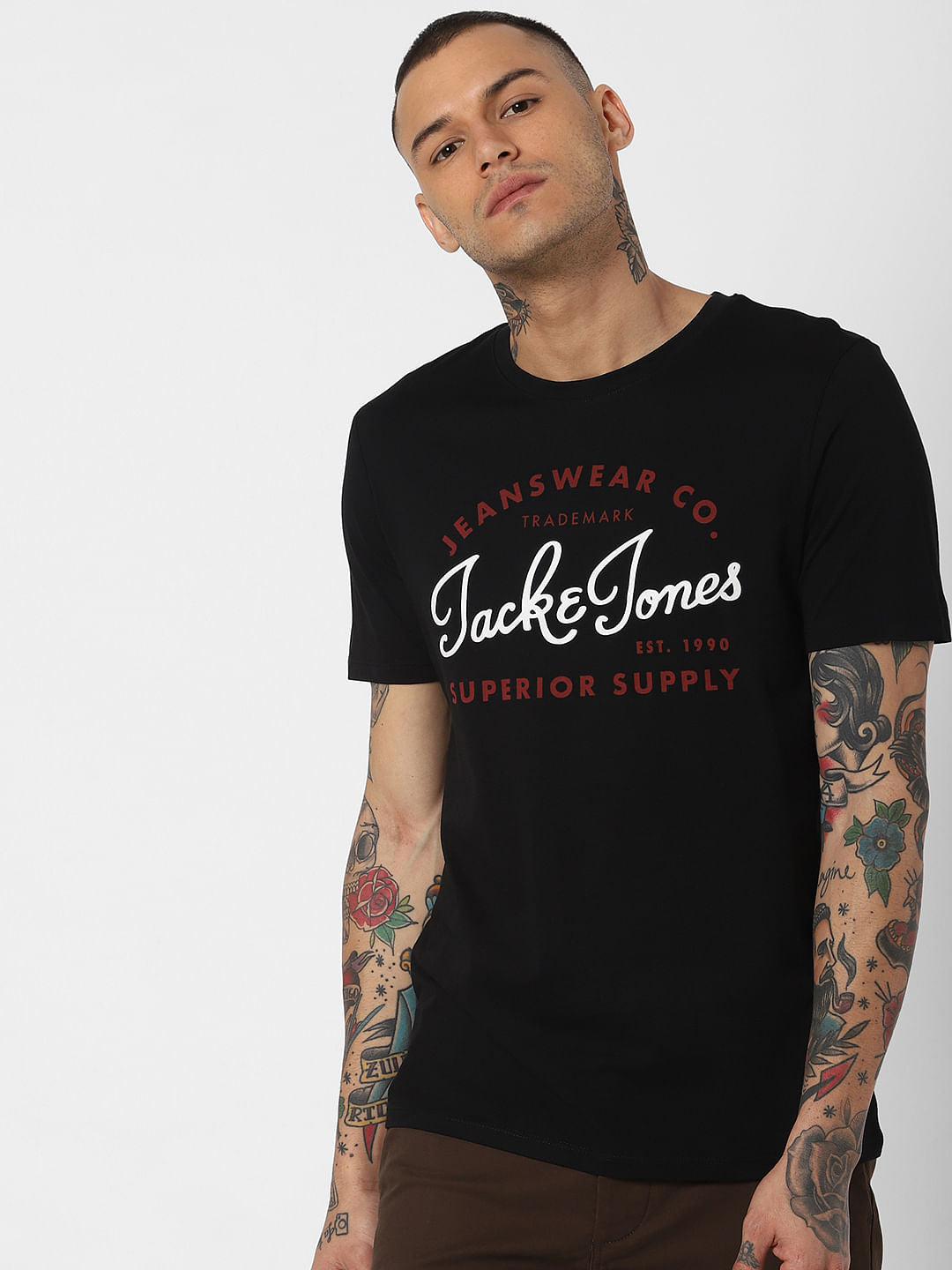 Black Logo Print Crew Neck T-Shirt