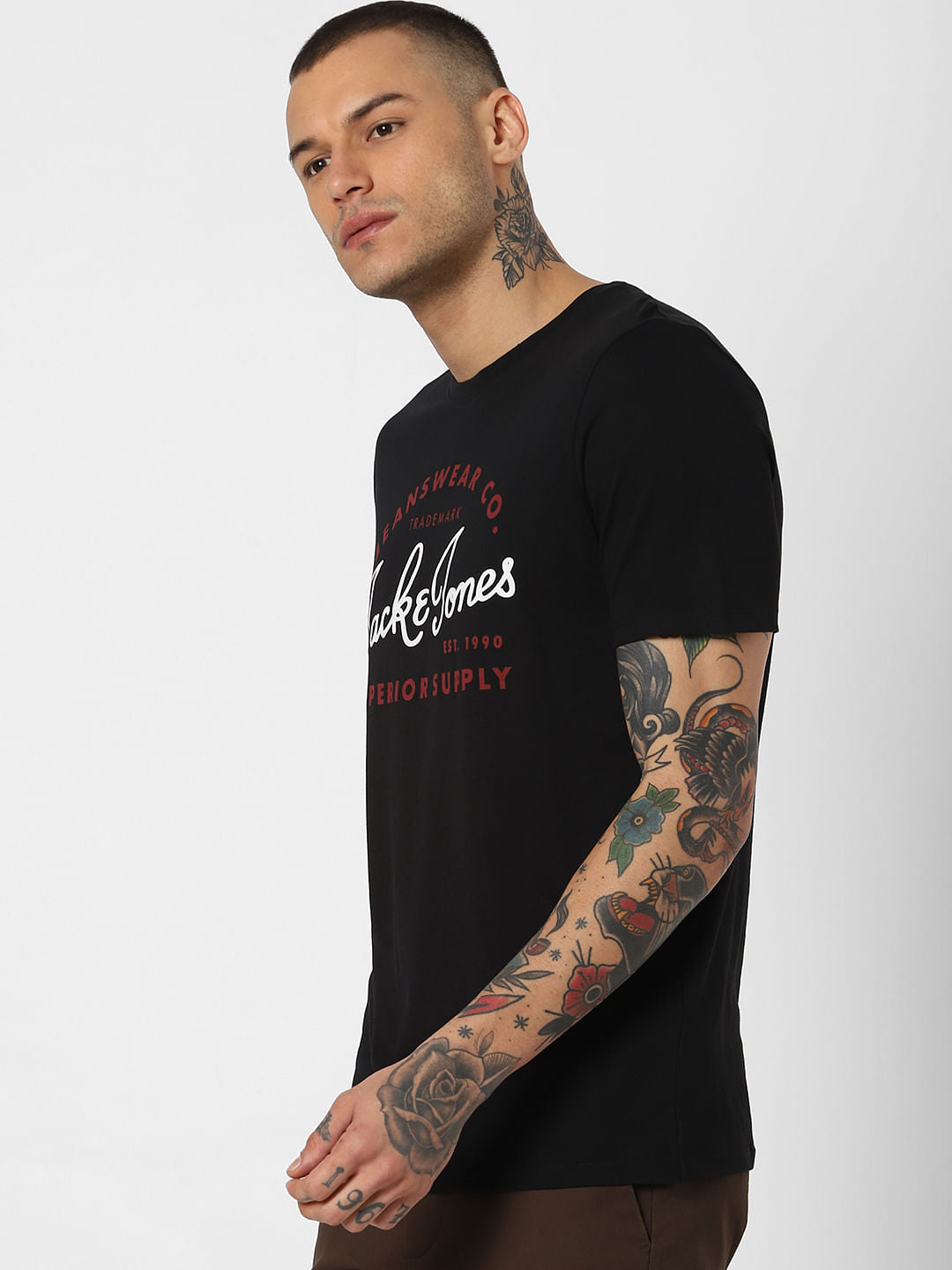 Black Logo Print Crew Neck T-Shirt