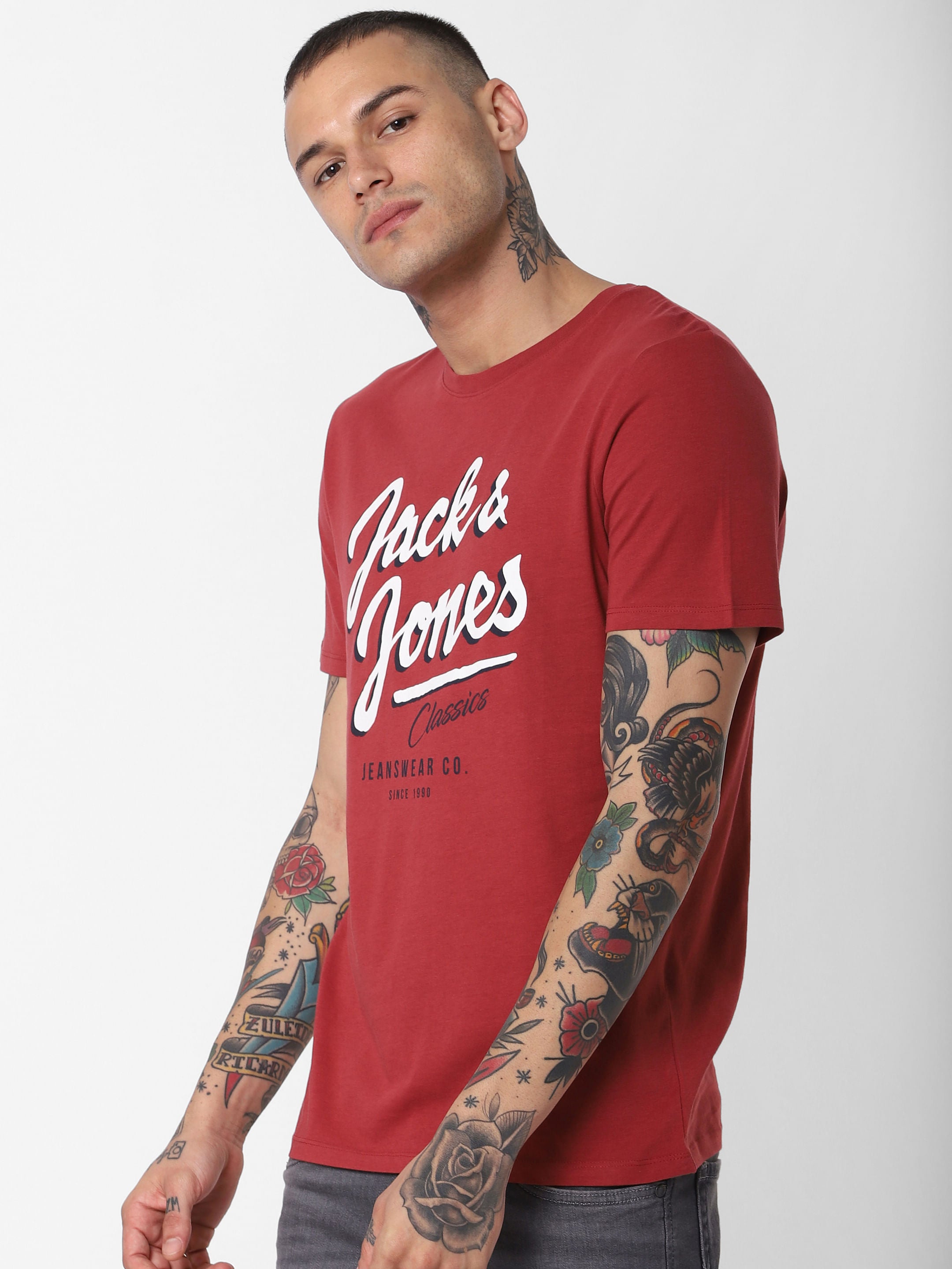 Red Logo Print Crew Neck T-Shirt