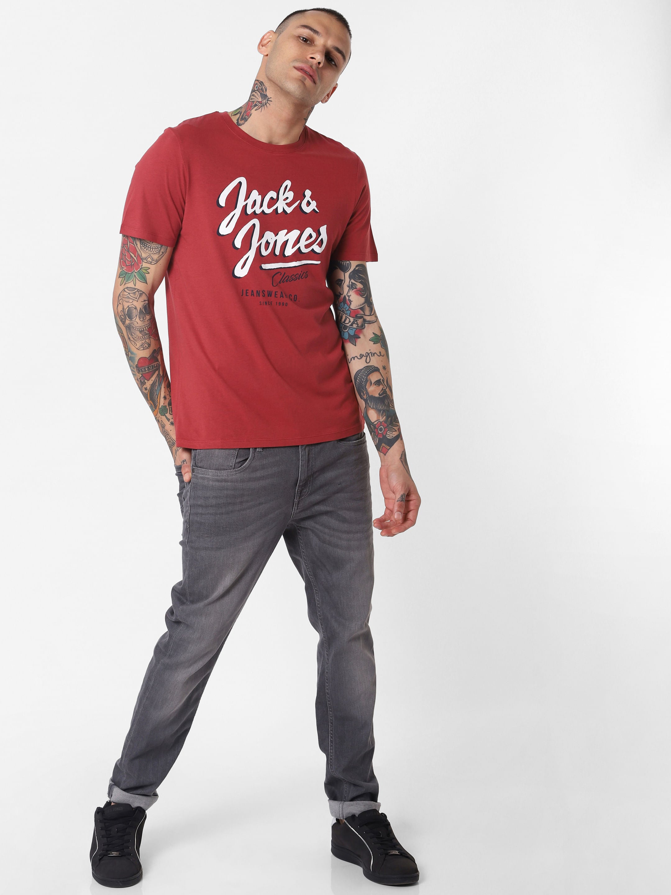 Red Logo Print Crew Neck T-Shirt