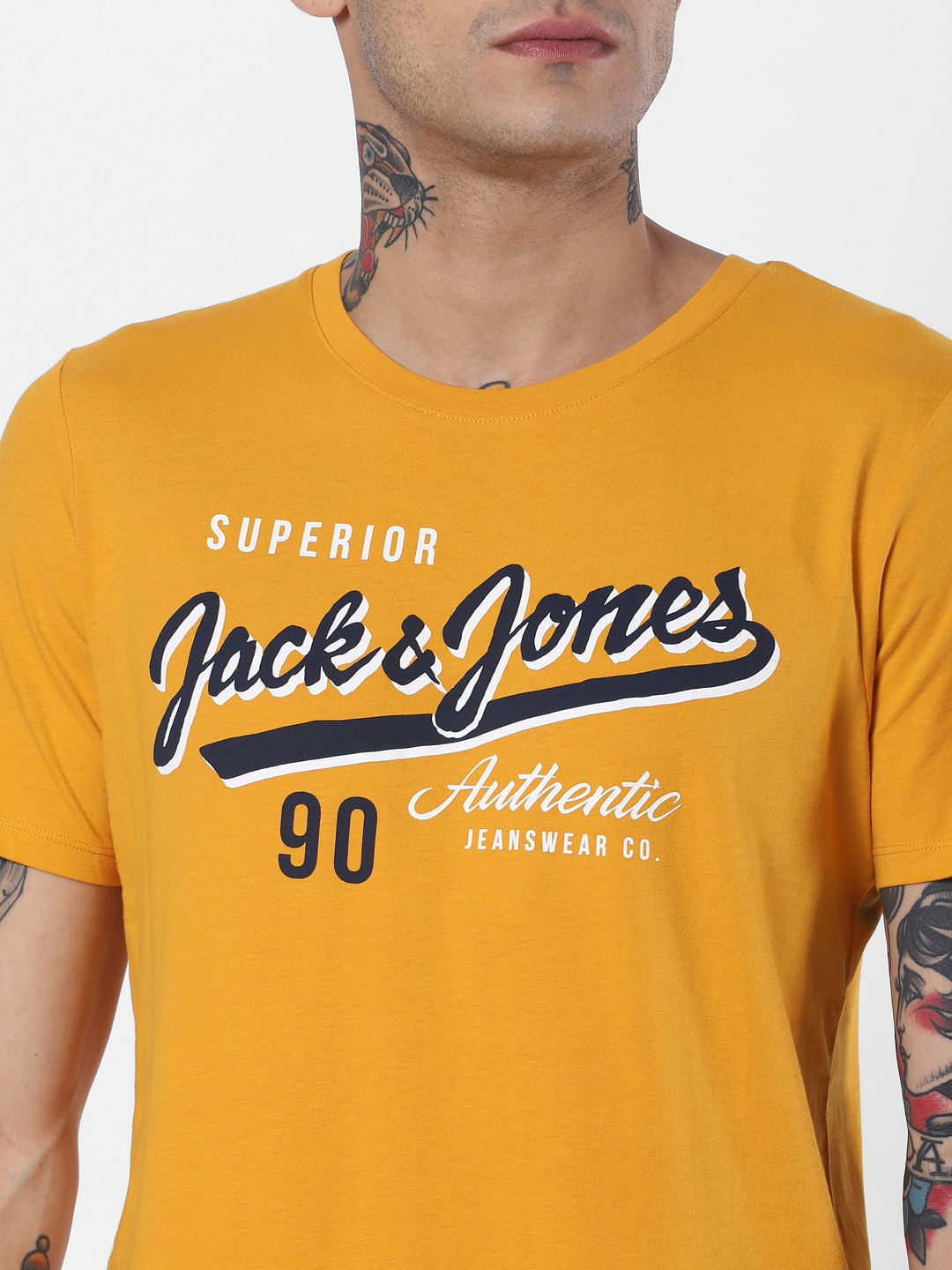 Yellow Logo Print Crew Neck T-Shirt