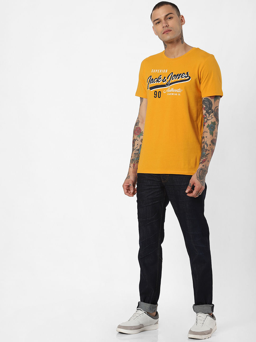 Yellow Logo Print Crew Neck T-Shirt
