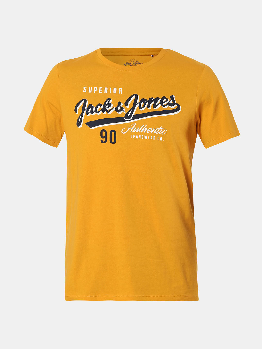 Yellow Logo Print Crew Neck T-Shirt