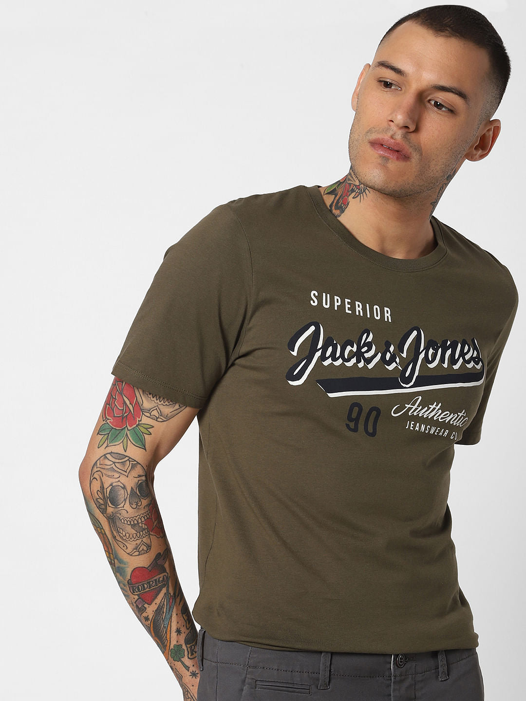 Olive Logo Print Crew Neck T-Shirt - S