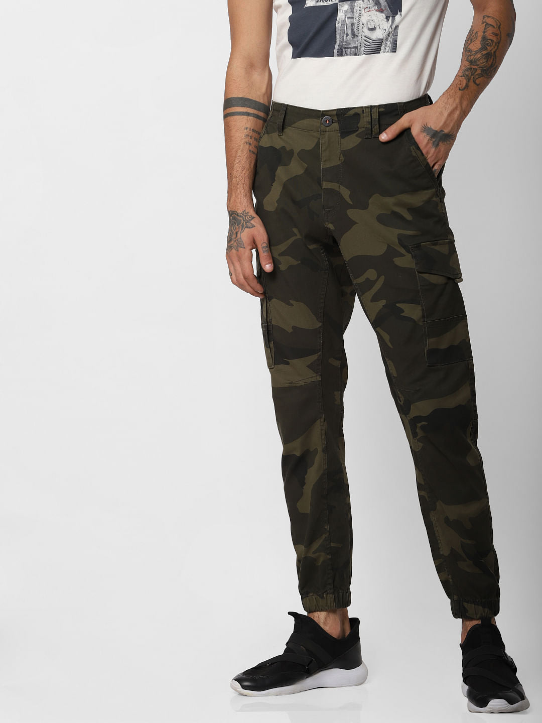 Green Camo Print Anti Fit Cargo Pants
