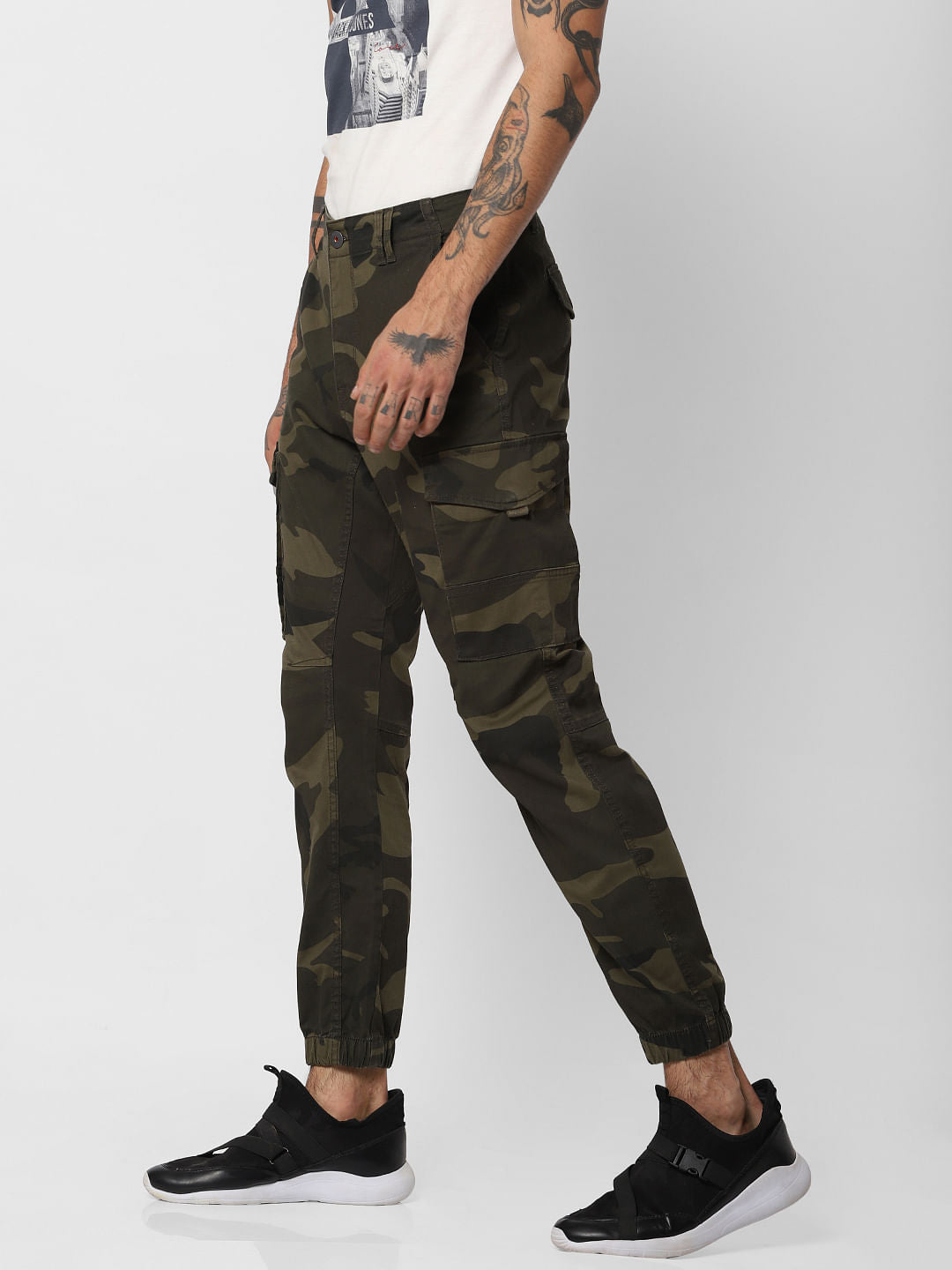 Green Camo Print Anti Fit Cargo Pants