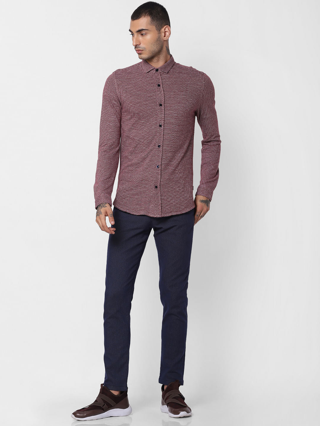 Navy Blue Mid Rise Slim Fit Pants - 28/30