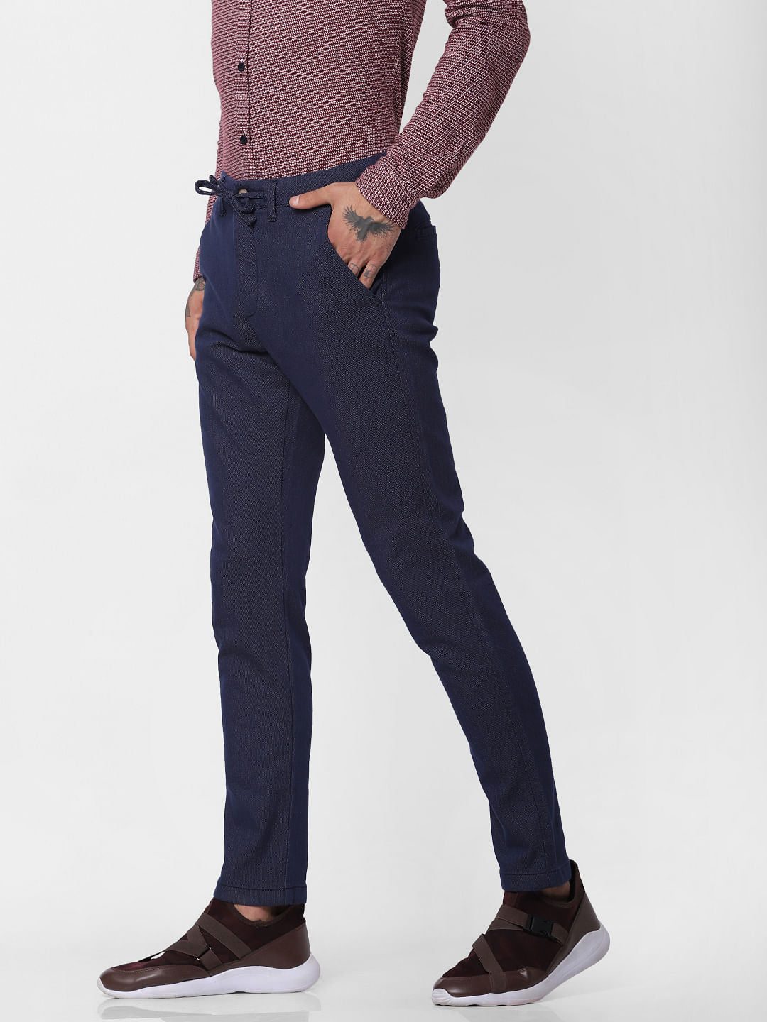 Navy Blue Mid Rise Slim Fit Pants