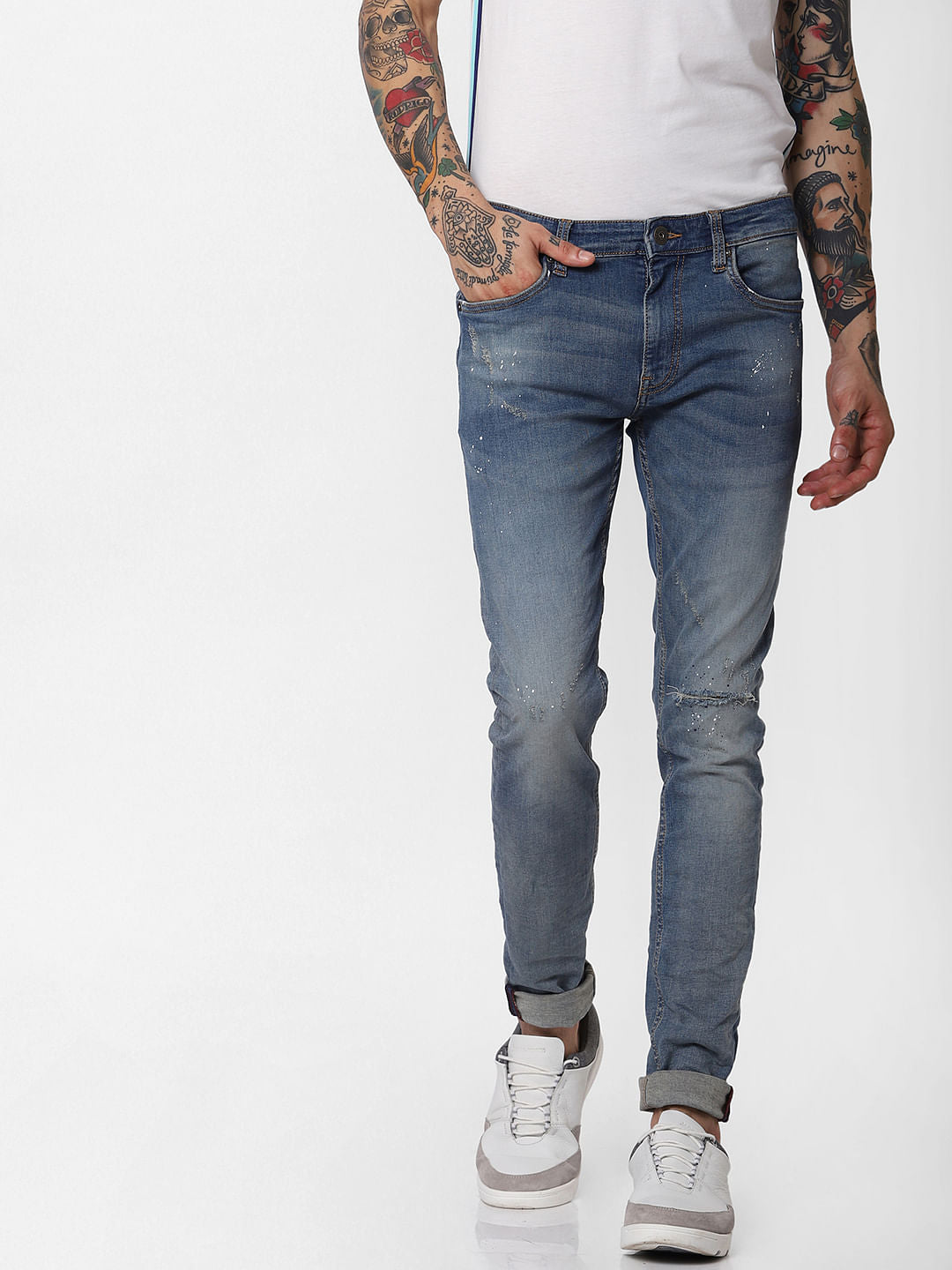 Blue Low Rise Ripped Liam Skinny Fit Jeans
