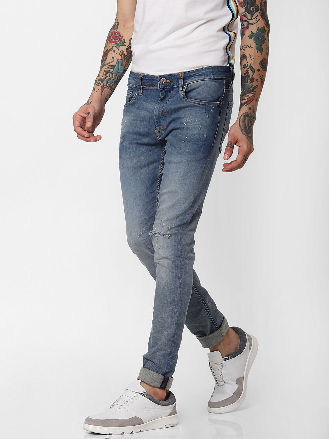Blue Low Rise Ripped Liam Skinny Fit Jeans