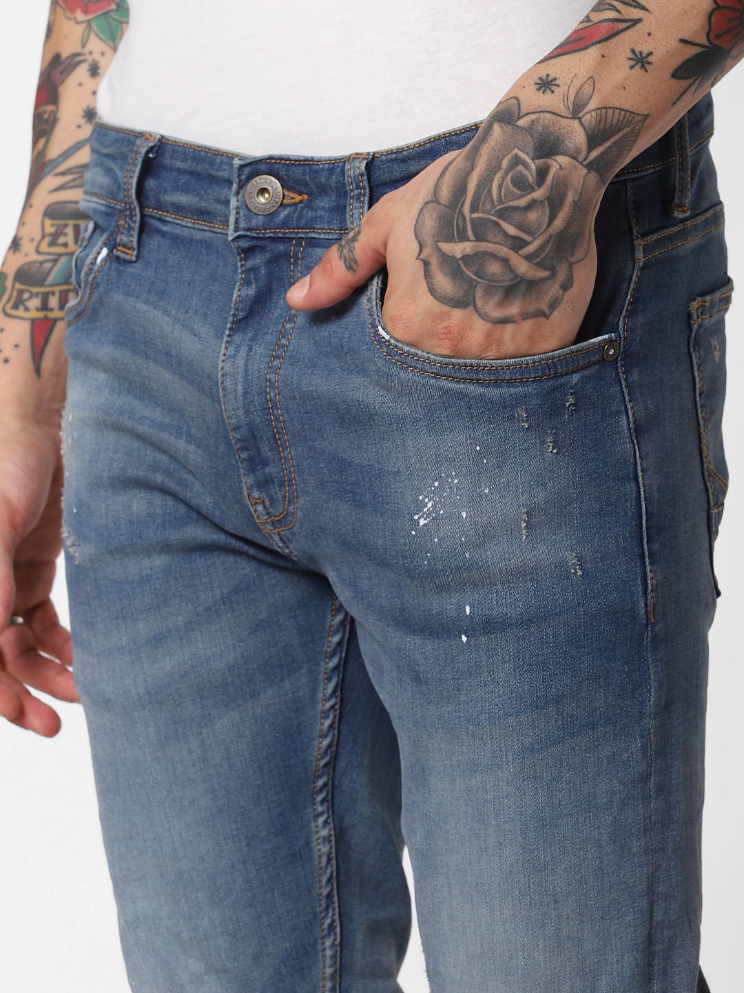 Blue Low Rise Ripped Liam Skinny Fit Jeans
