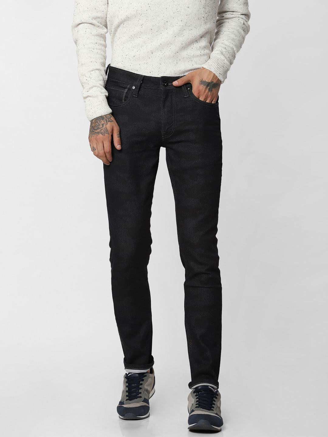 Dark Grey Indigo Knit Ben Skinny Fit Jeans