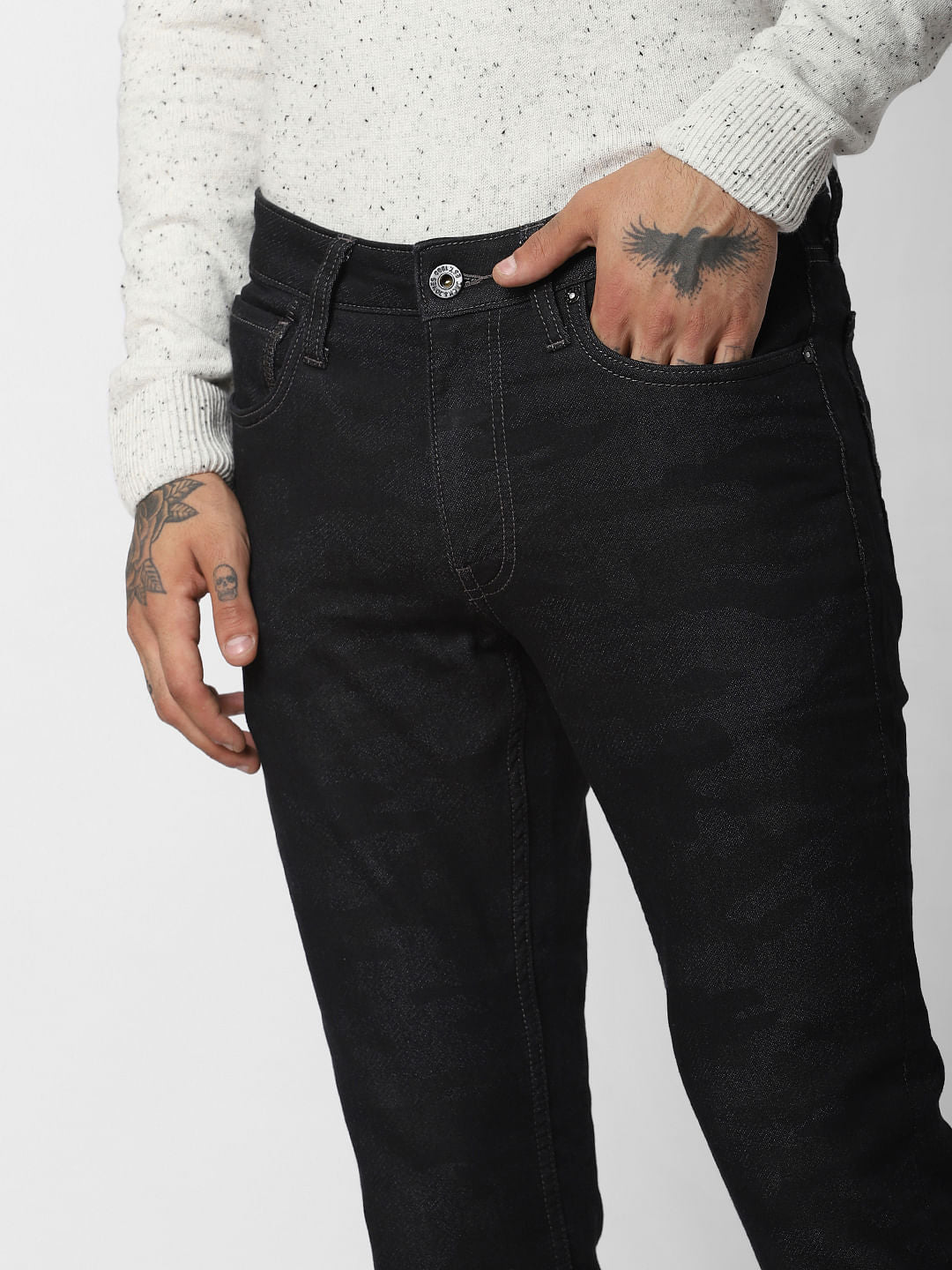 Dark Grey Indigo Knit Ben Skinny Fit Jeans