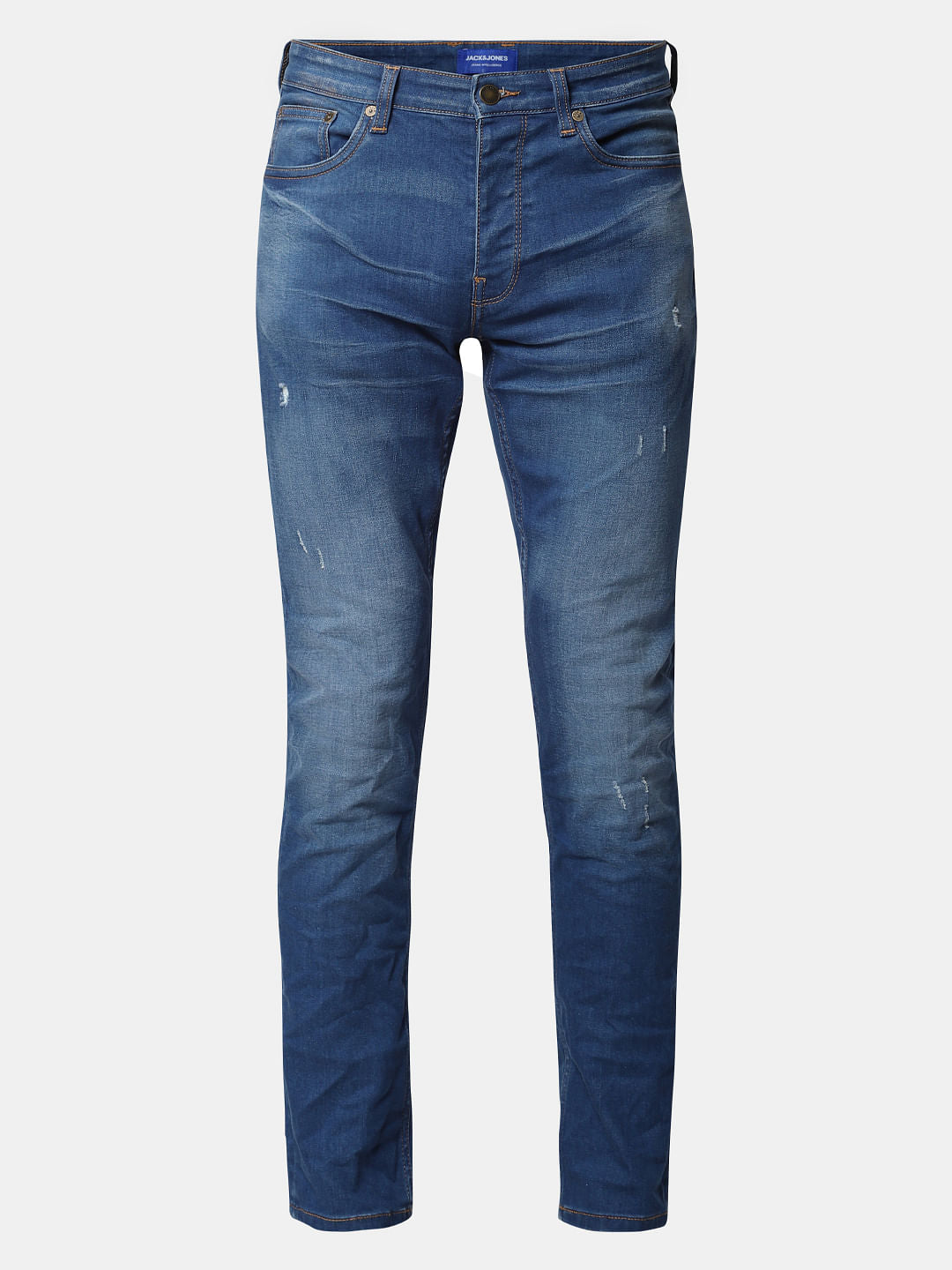 Blue Low Rise Washed Tim Anti Fit Jeans