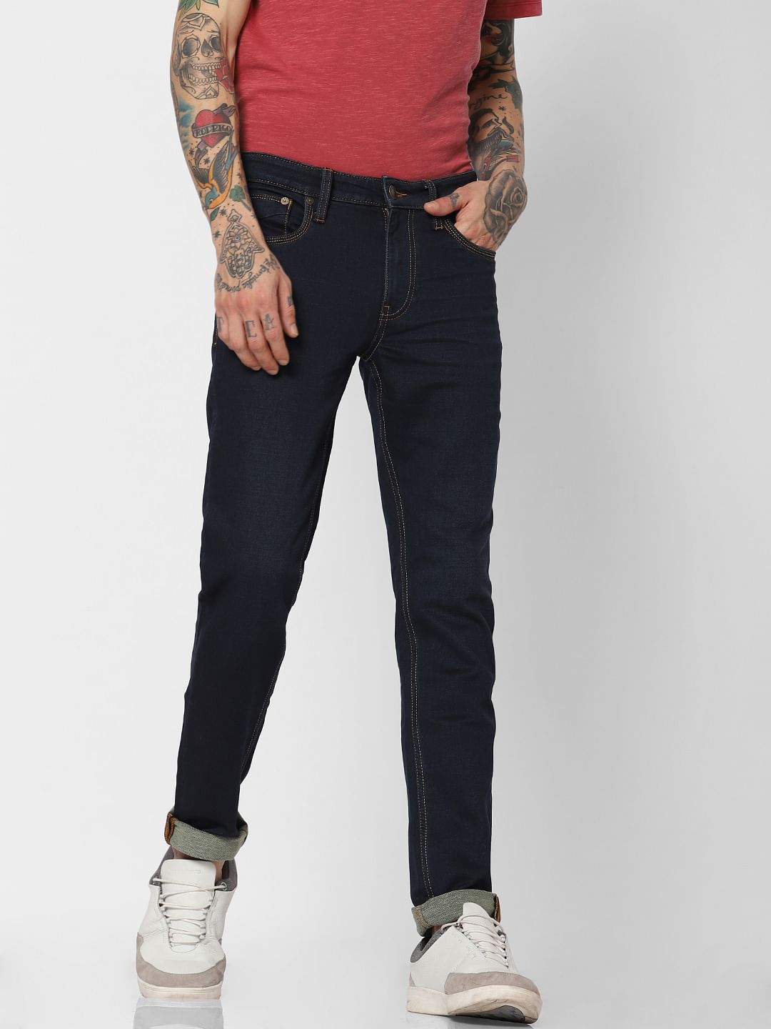 Blue Low Rise Indigo Knit Ben Skinny Fit Jeans