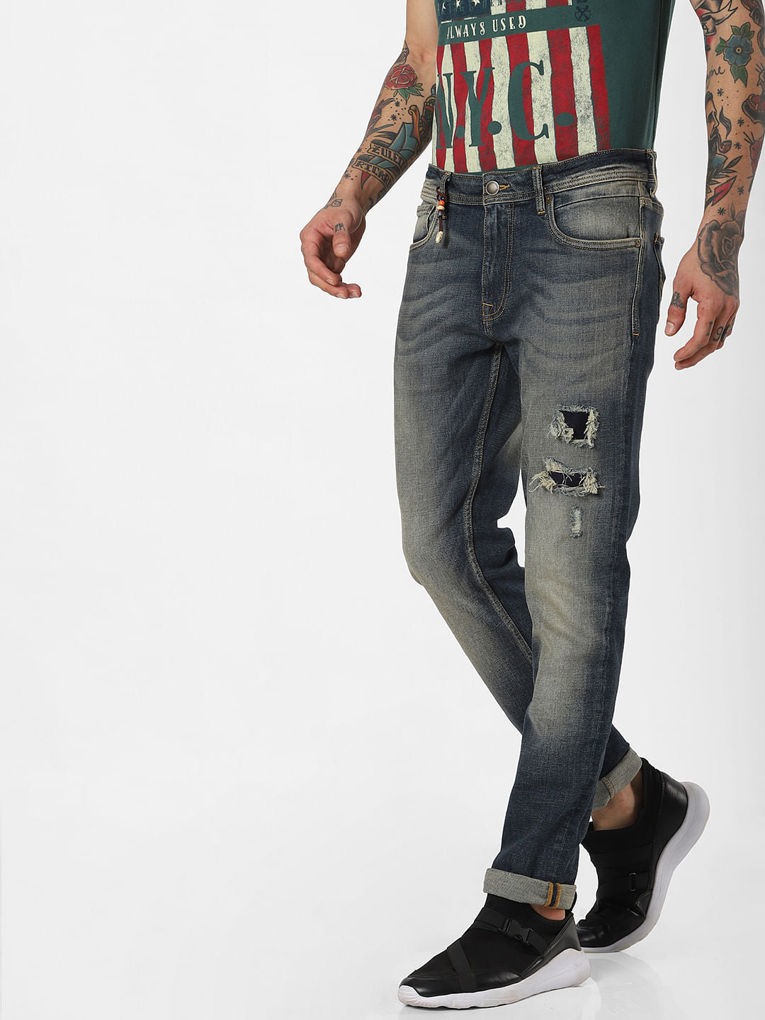 Blue Low Rise Ripped Skinny Jeans