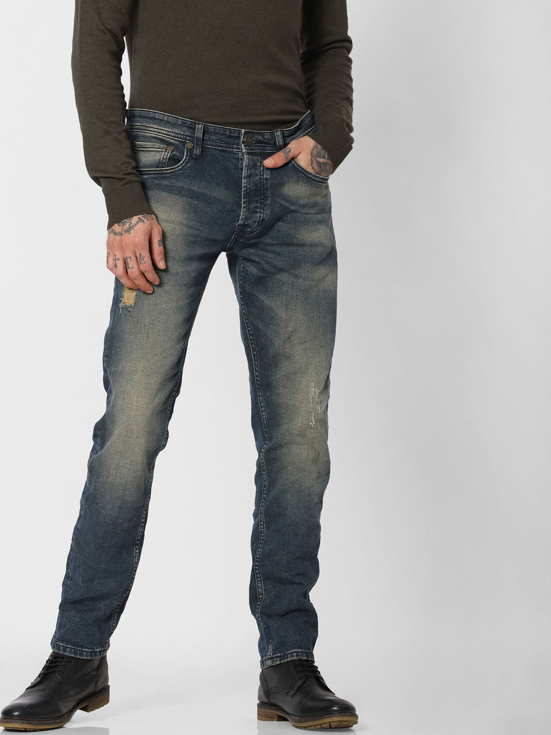 Blue Low Rise Washed Tim Anti Fit Jeans - 28/30