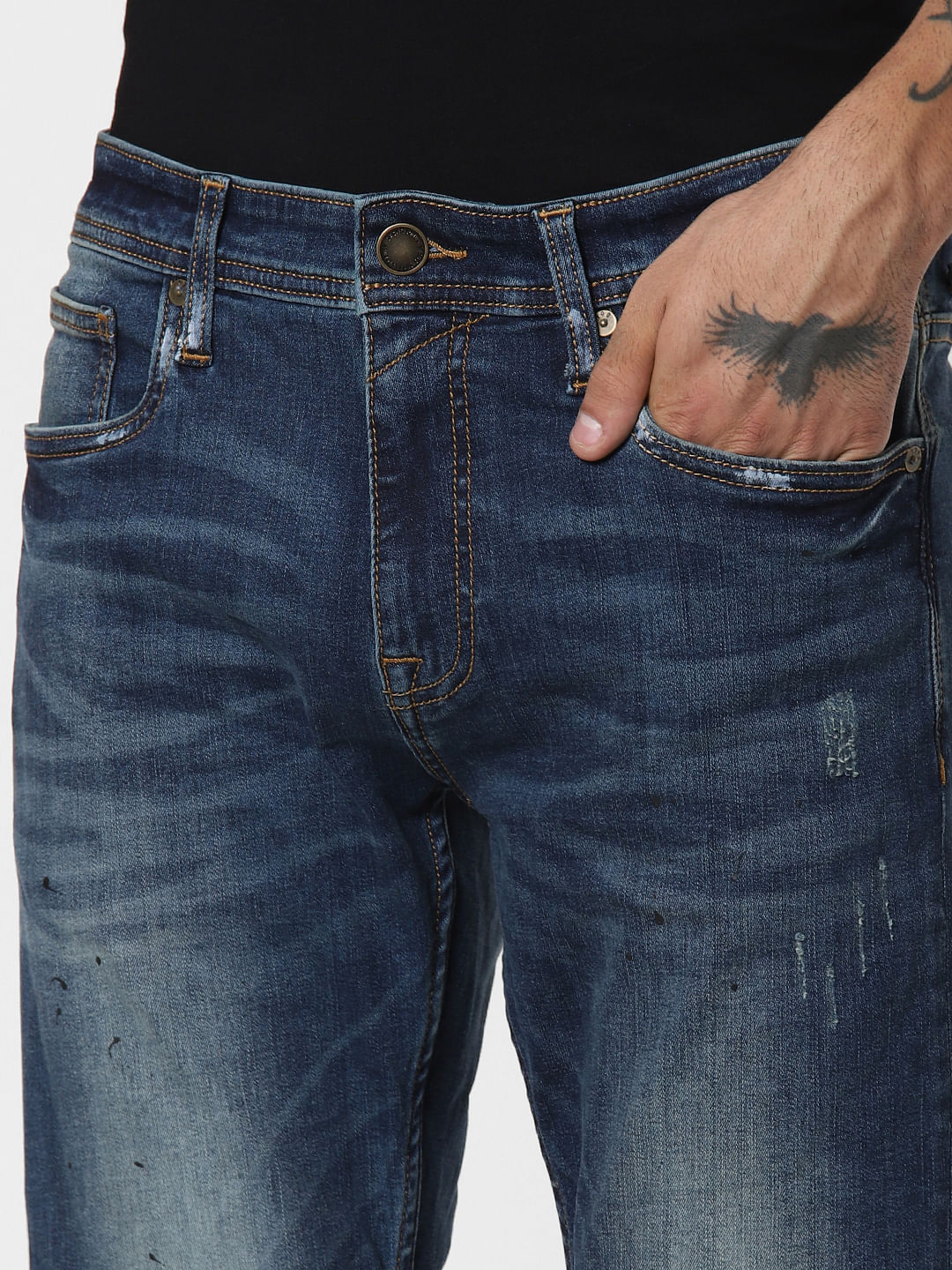 Dark Blue Mid Rise Clark Regular Fit Jeans