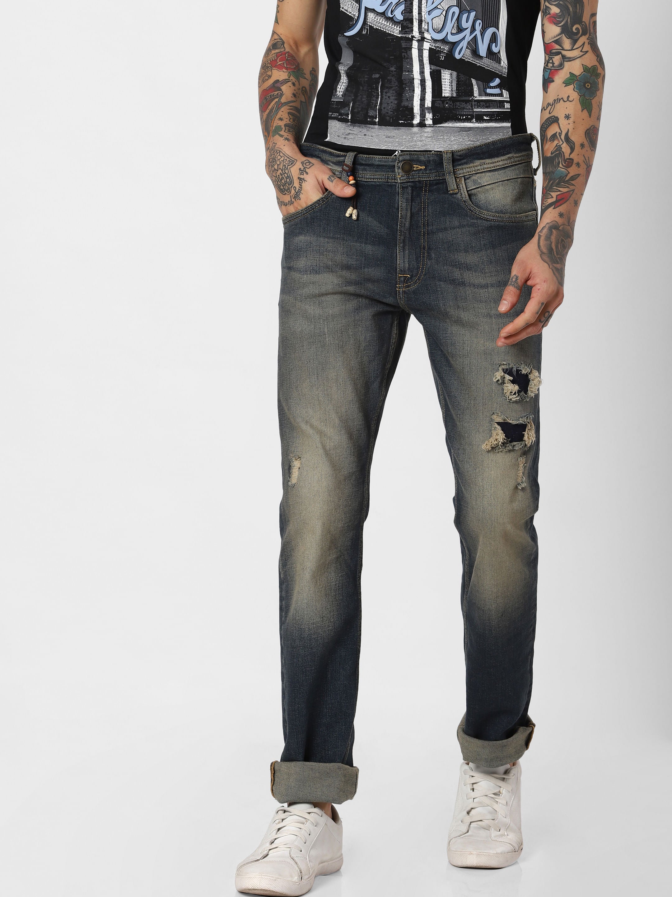 Blue Ripped Clark Slim Jeans