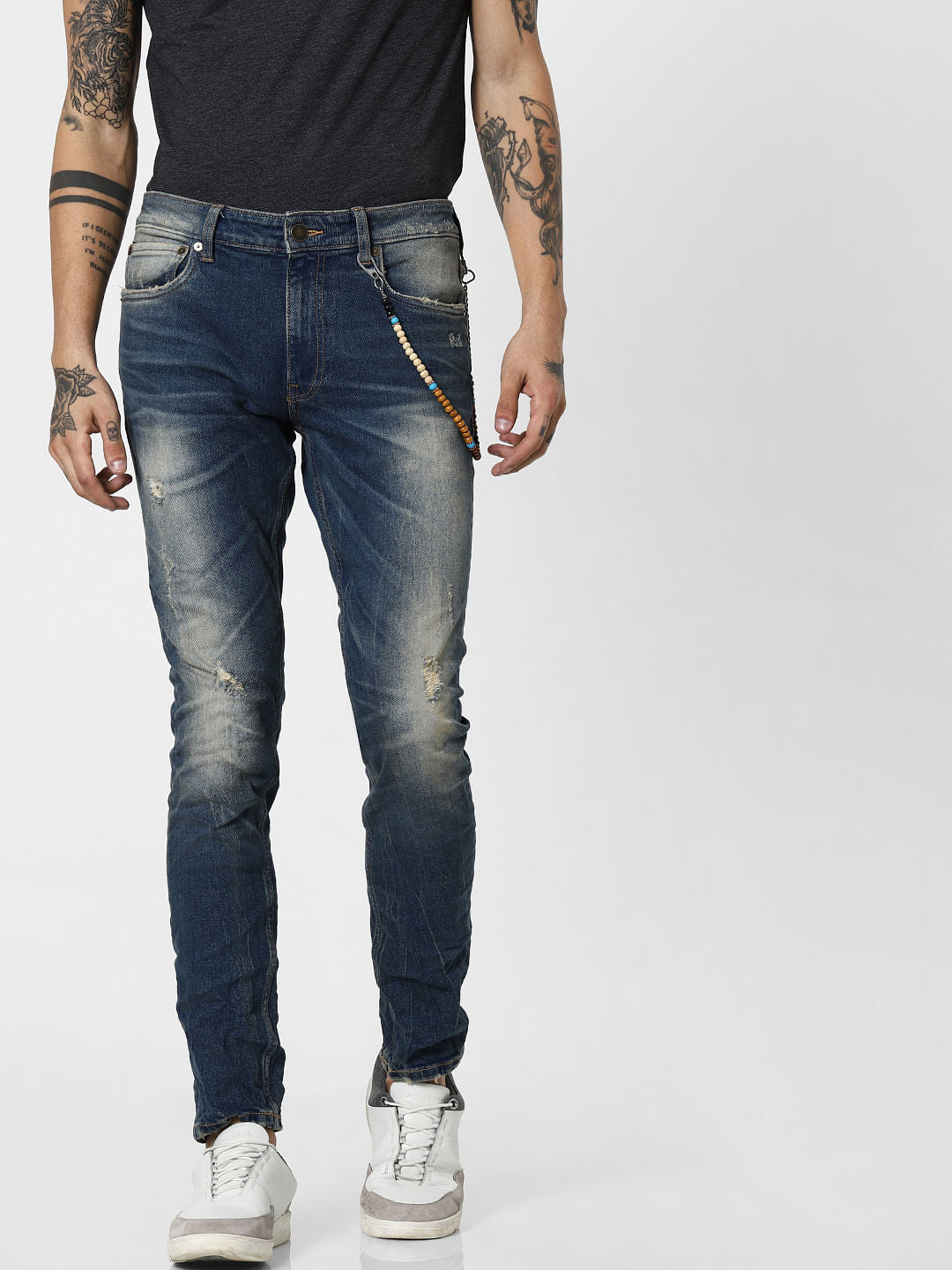 Blue Low Rise Distressed Ben Skinny Jeans