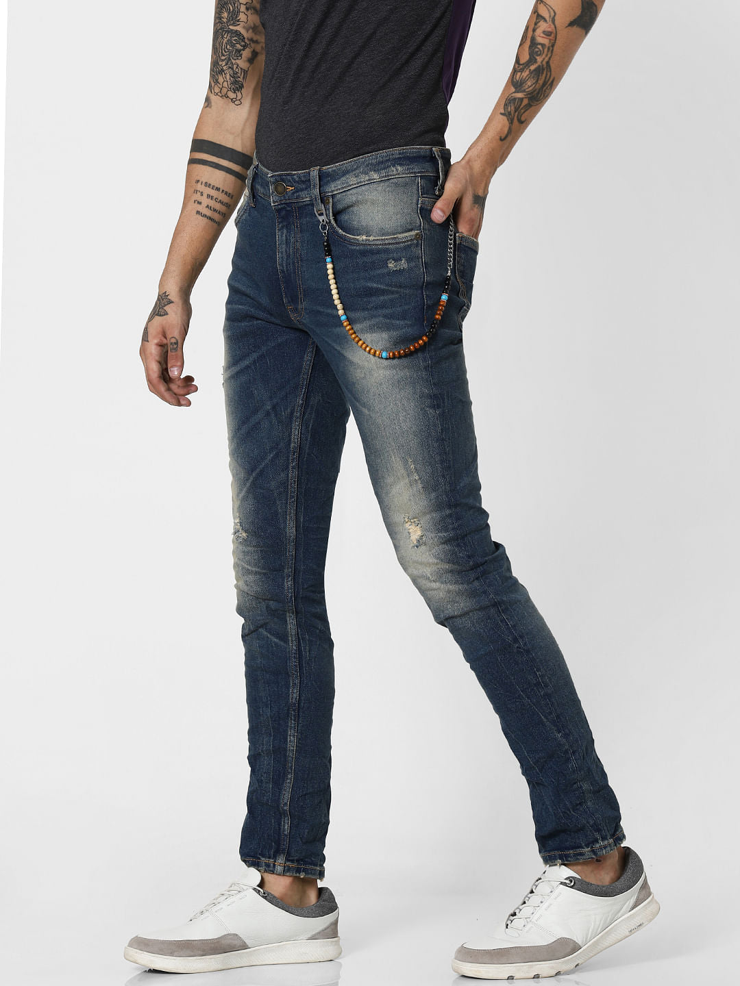 Blue Low Rise Distressed Ben Skinny Jeans