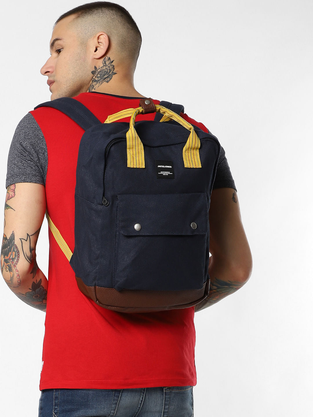 Navy Blue Colourblocked Backpack - ONE
