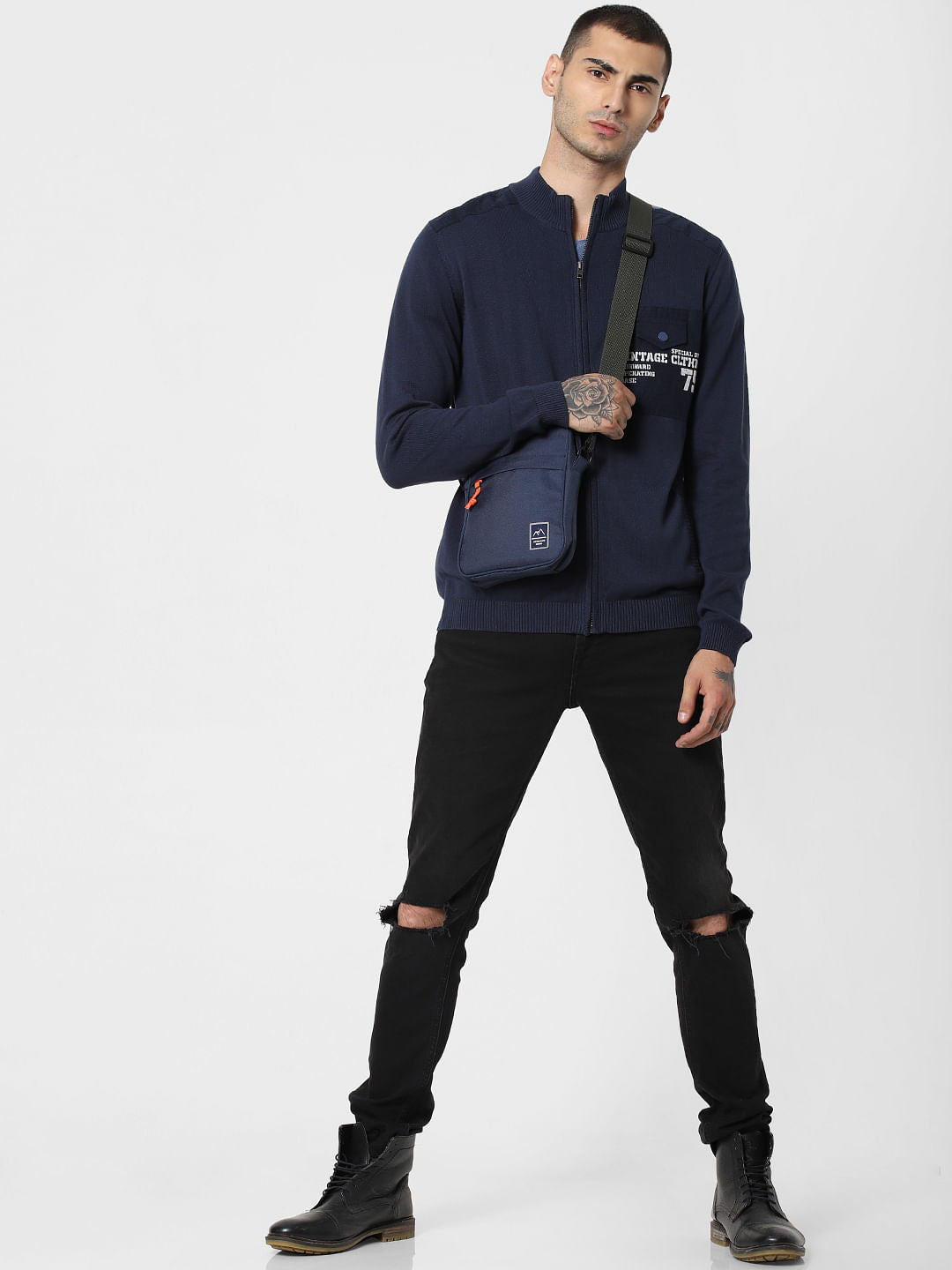Navy Blue Adjustable Strap Sling Bag
