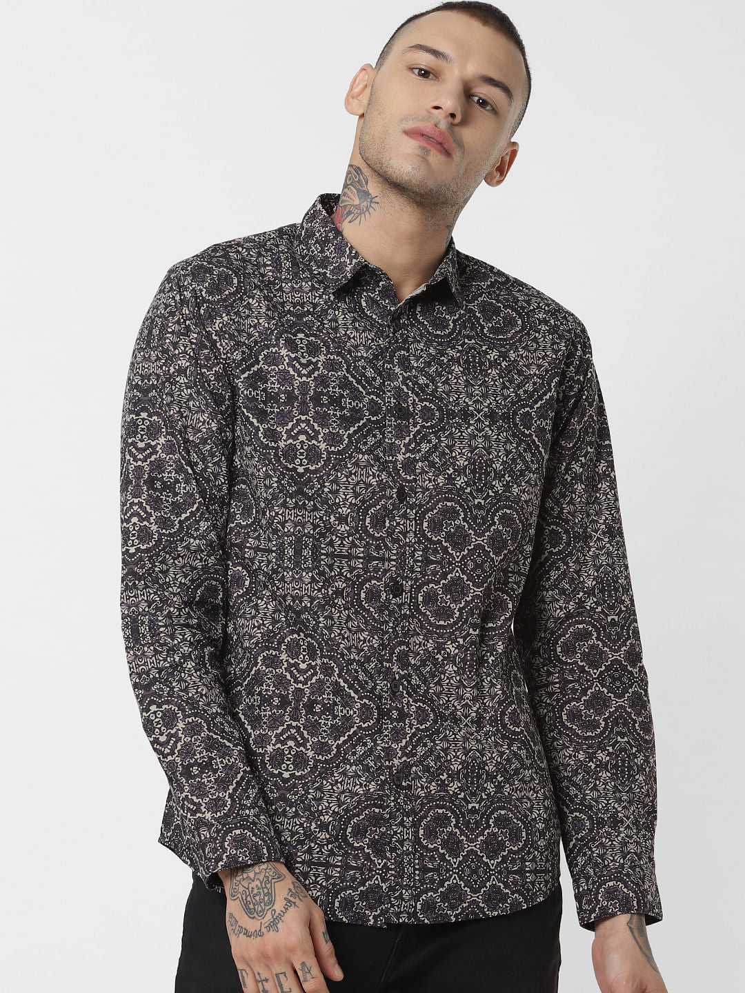 Black All Over Print Full Sleeves Shirt