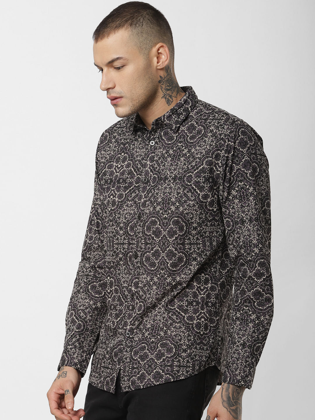 Black All Over Print Full Sleeves Shirt