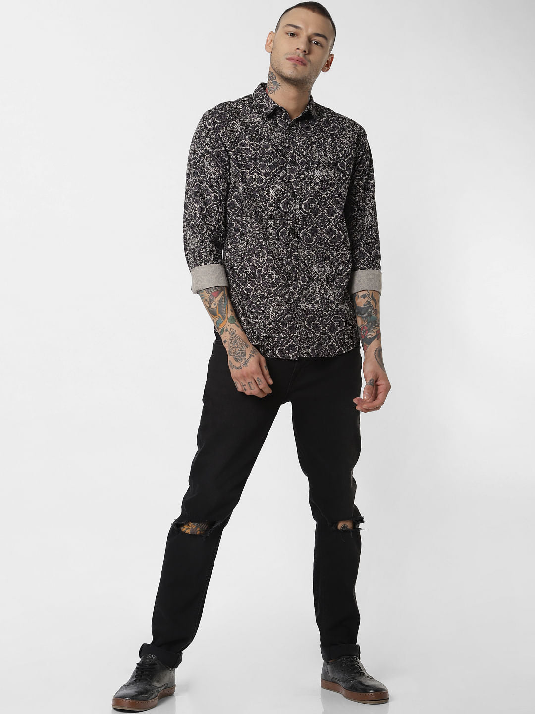 Black All Over Print Full Sleeves Shirt