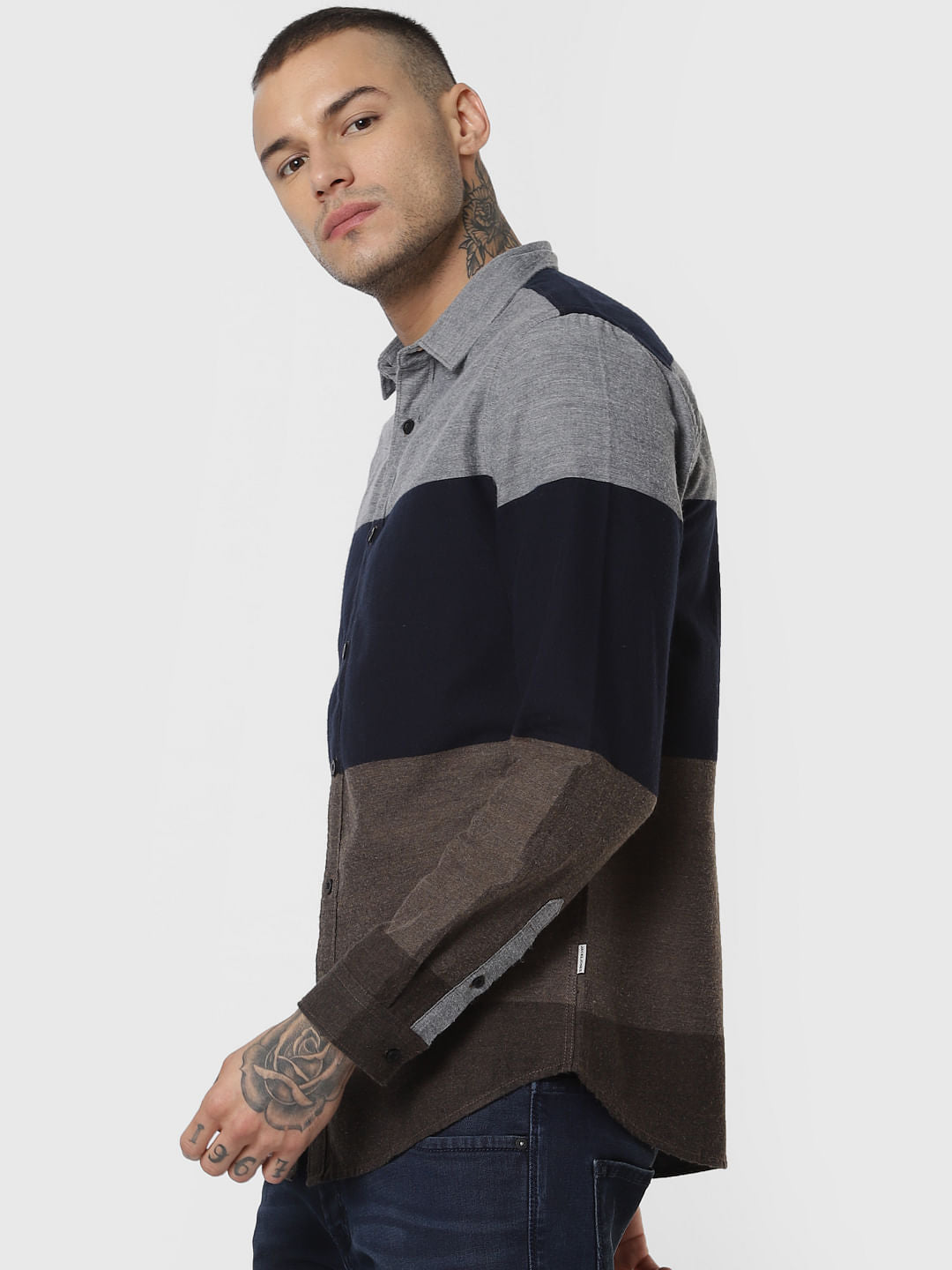 Brown Colourblocked Full Sleeves Shirt