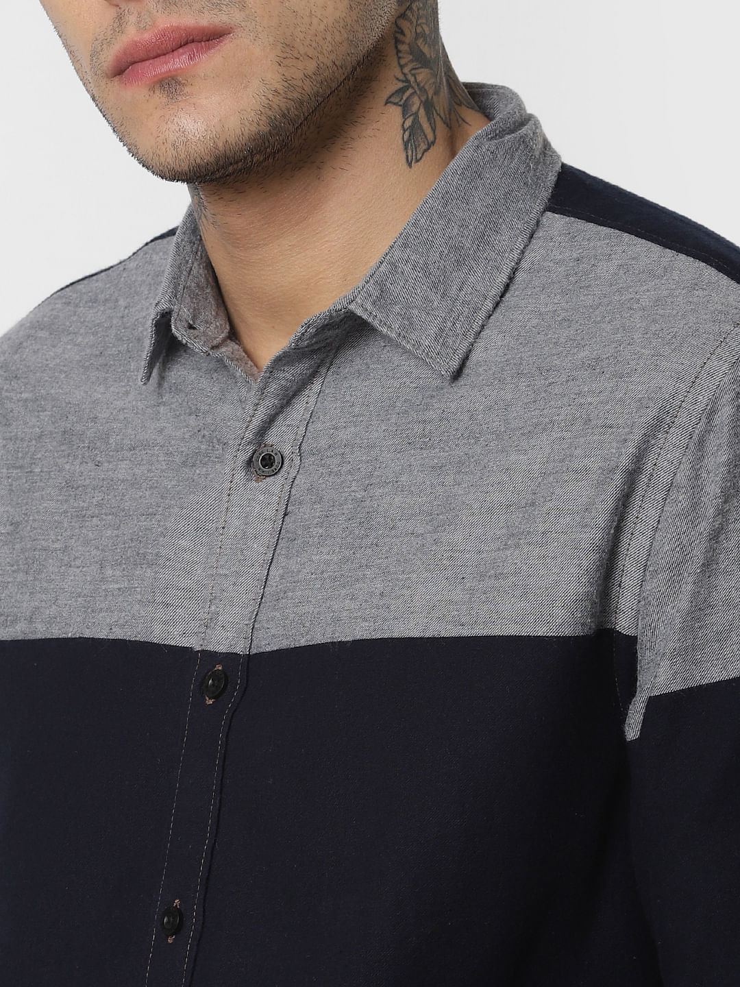 Brown Colourblocked Full Sleeves Shirt