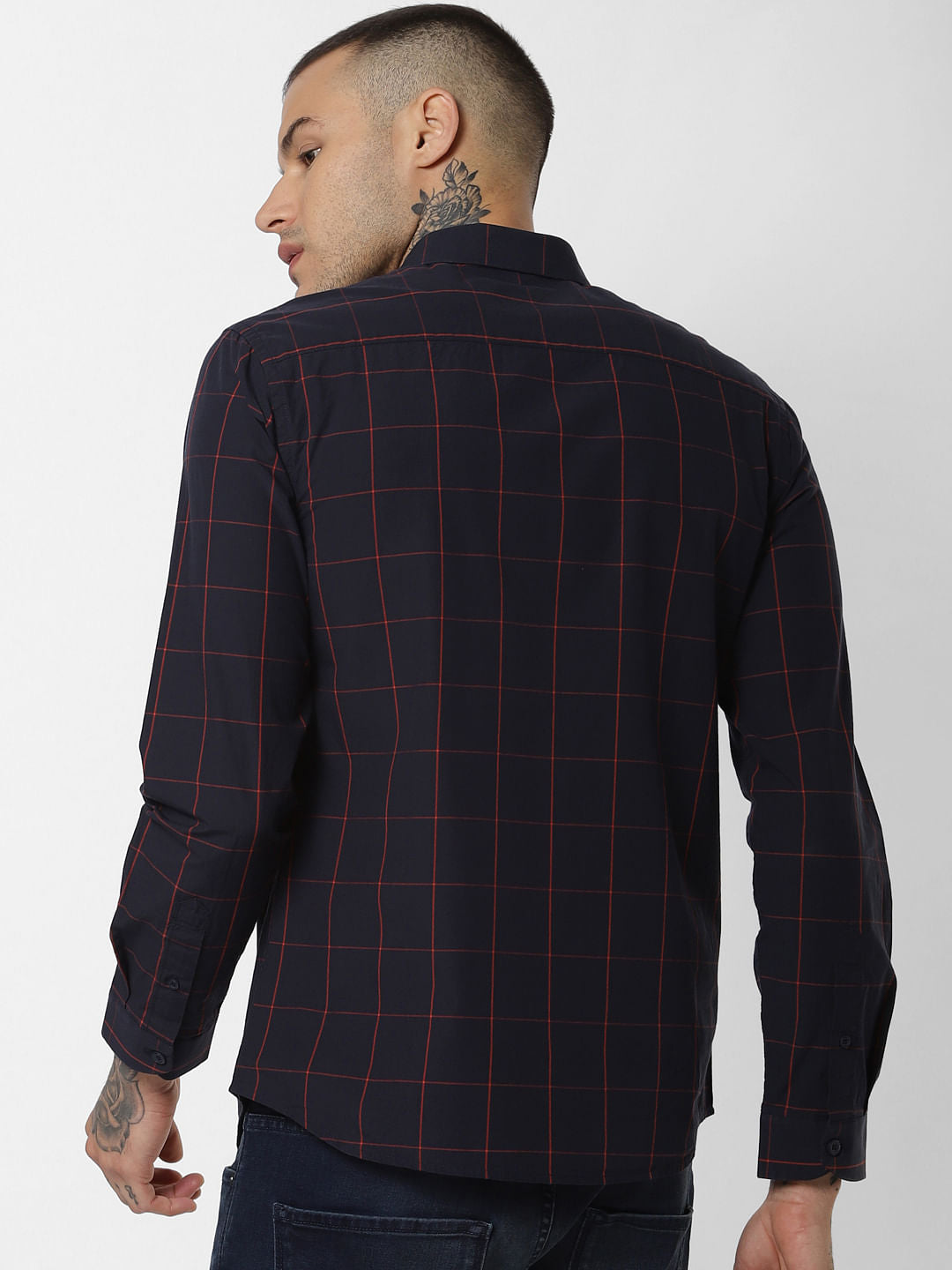 Navy Blue Check Full Sleeves Shirt