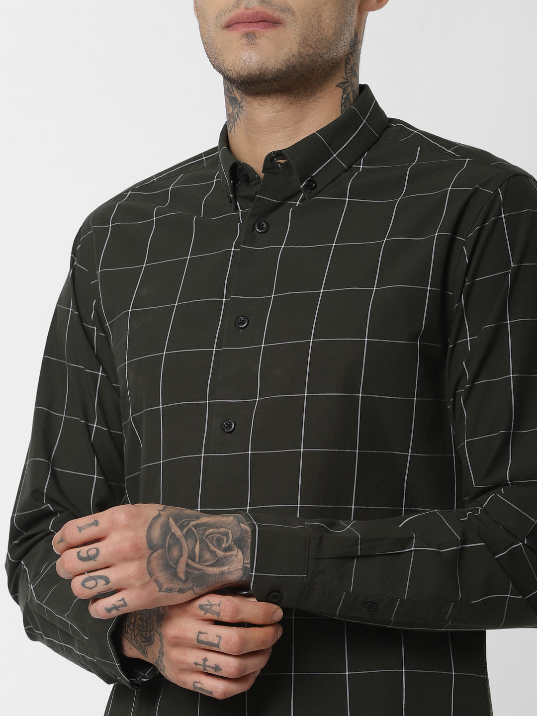 Dark Green Check Full Sleeves Shirt