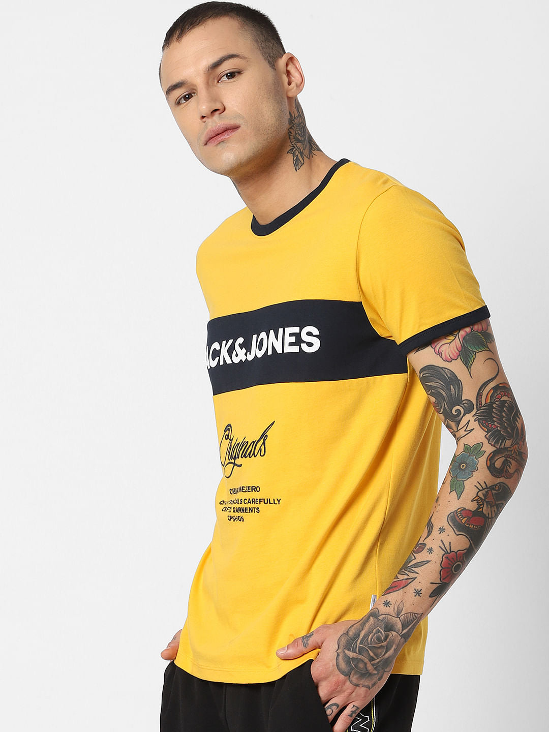 Yellow Contrast Tipping Crew Neck T-Shirt