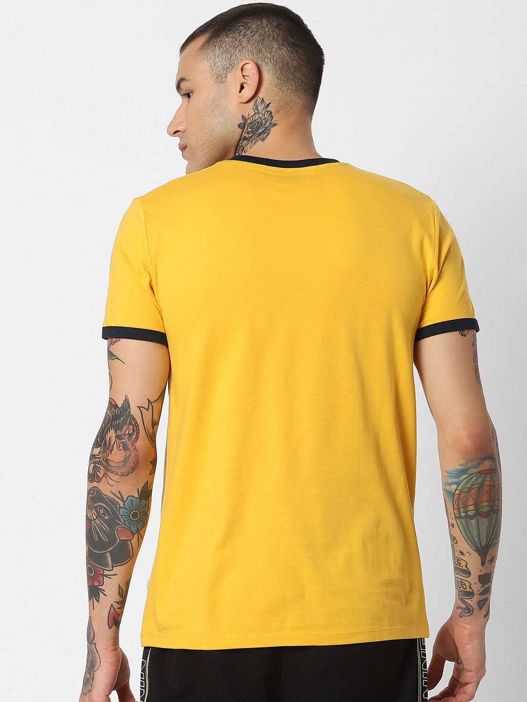 Yellow Contrast Tipping Crew Neck T-Shirt
