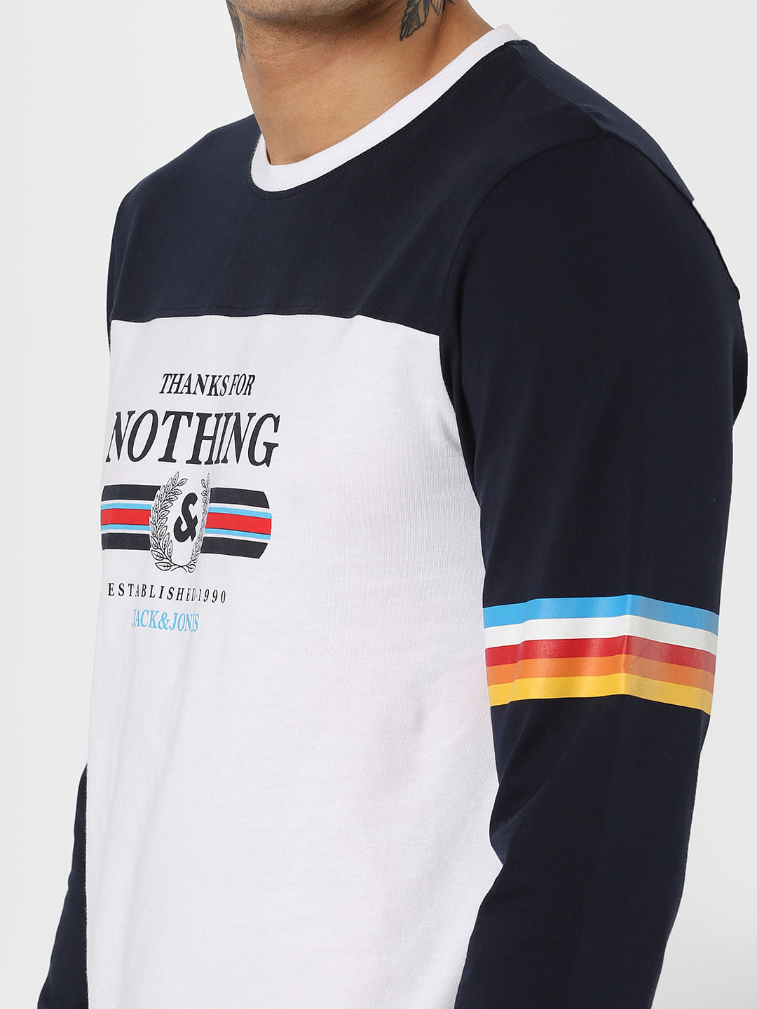 White Colourblocked Crew Neck T-Shirt