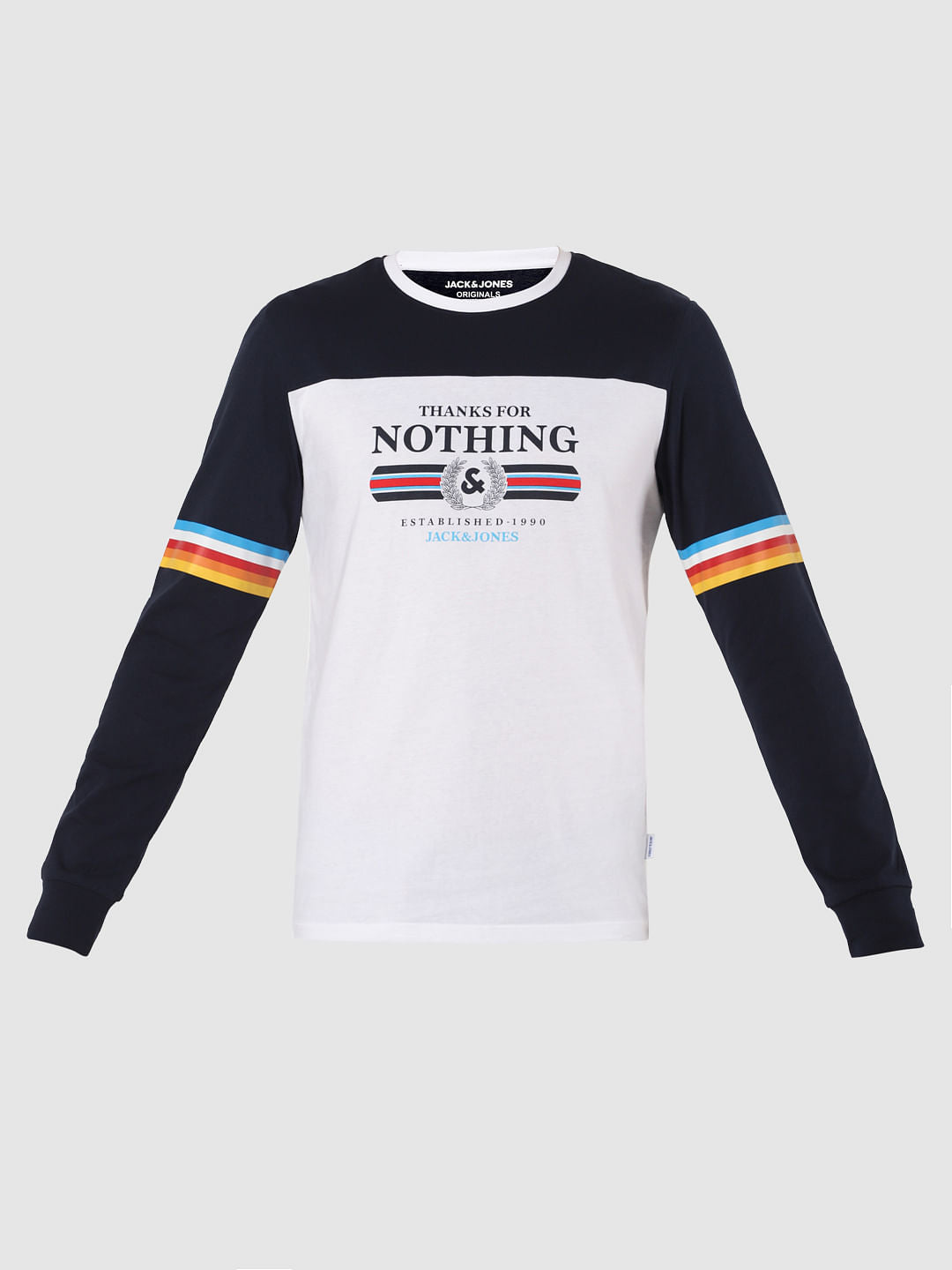 White Colourblocked Crew Neck T-Shirt