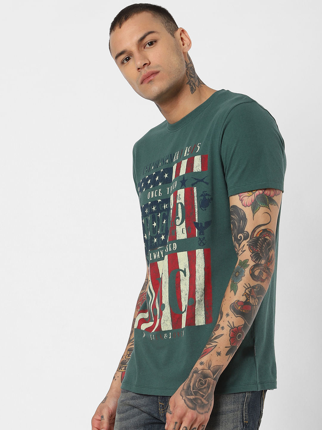 Green Nyc Print Crew Neck T-Shirt