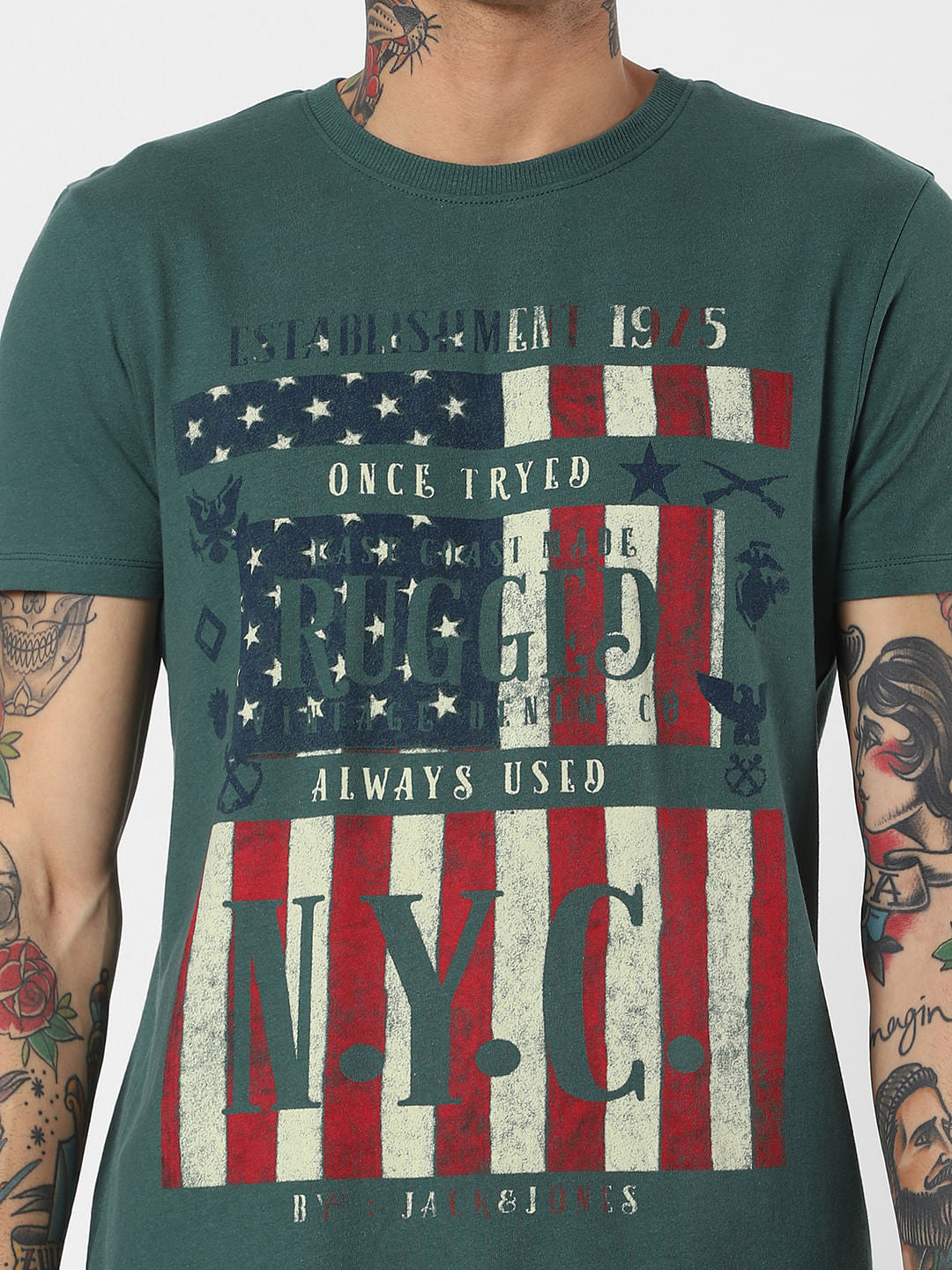 Green Nyc Print Crew Neck T-Shirt