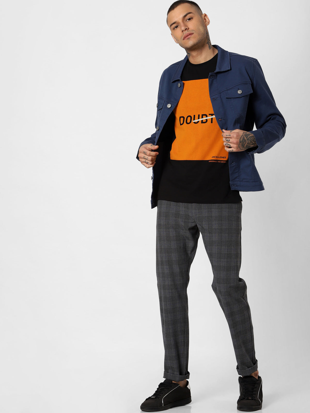 Black Text Print Crew Neck T-Shirt - S