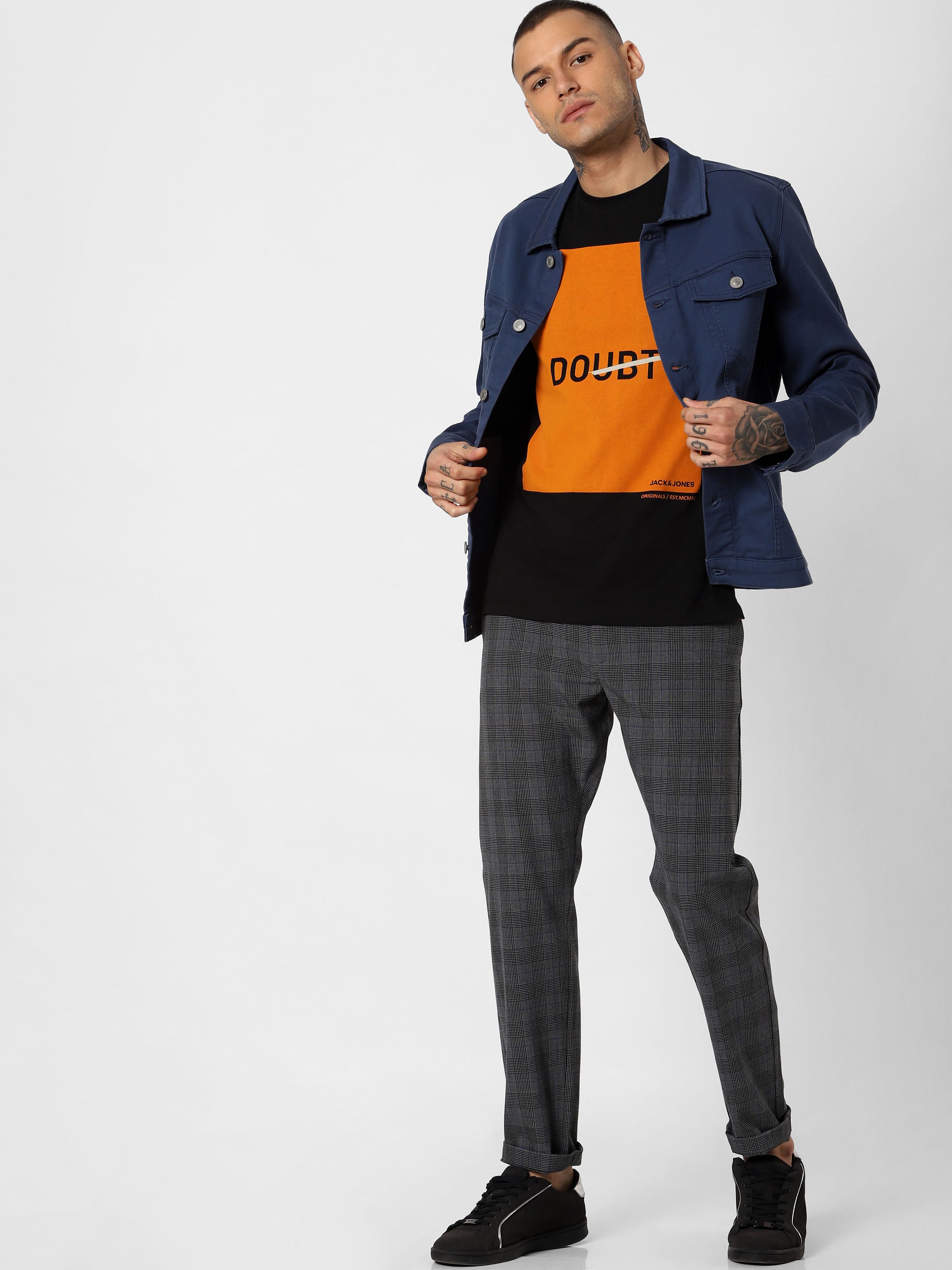 Black Text Print Crew Neck T-Shirt