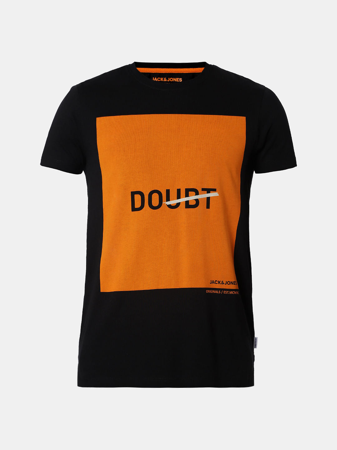 Black Text Print Crew Neck T-Shirt