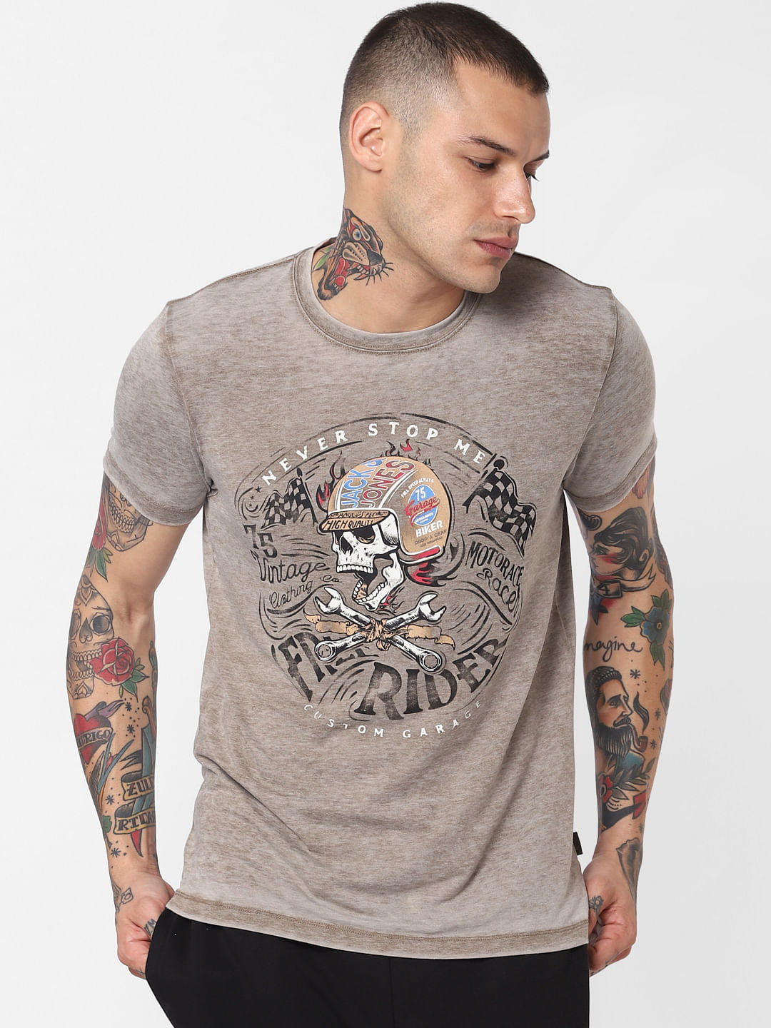 Brown Graphic Print Crew Neck T-Shirt