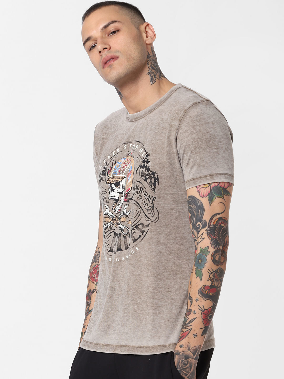 Brown Graphic Print Crew Neck T-Shirt