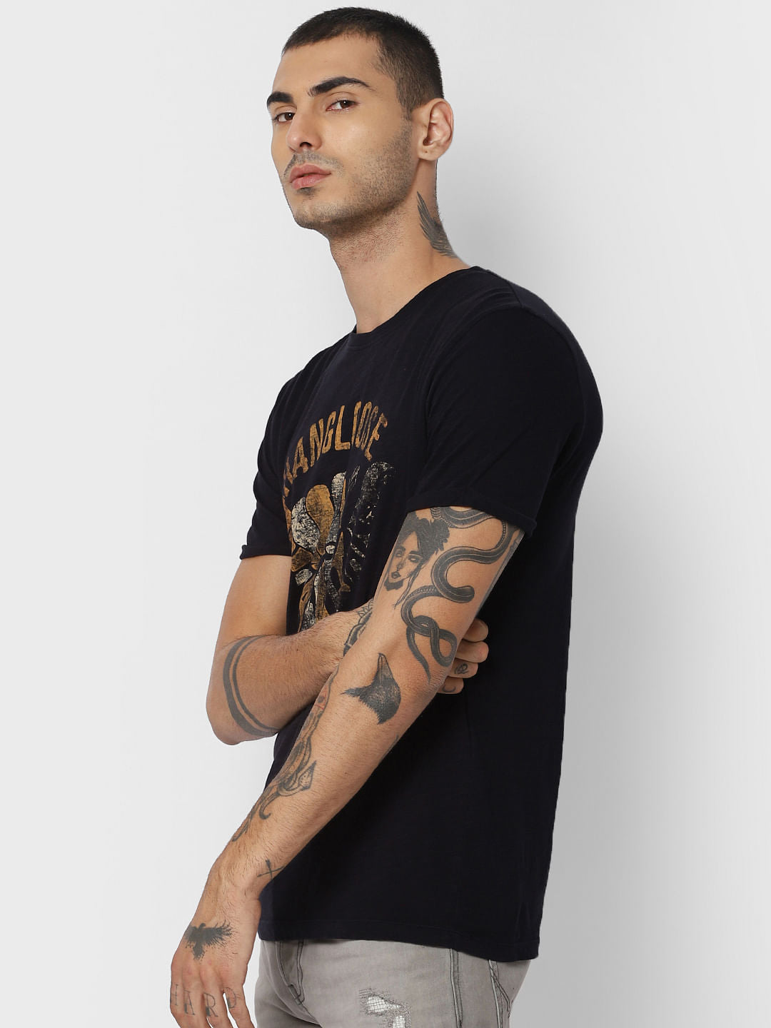 Black Graphic Print Crew Neck T-shirt