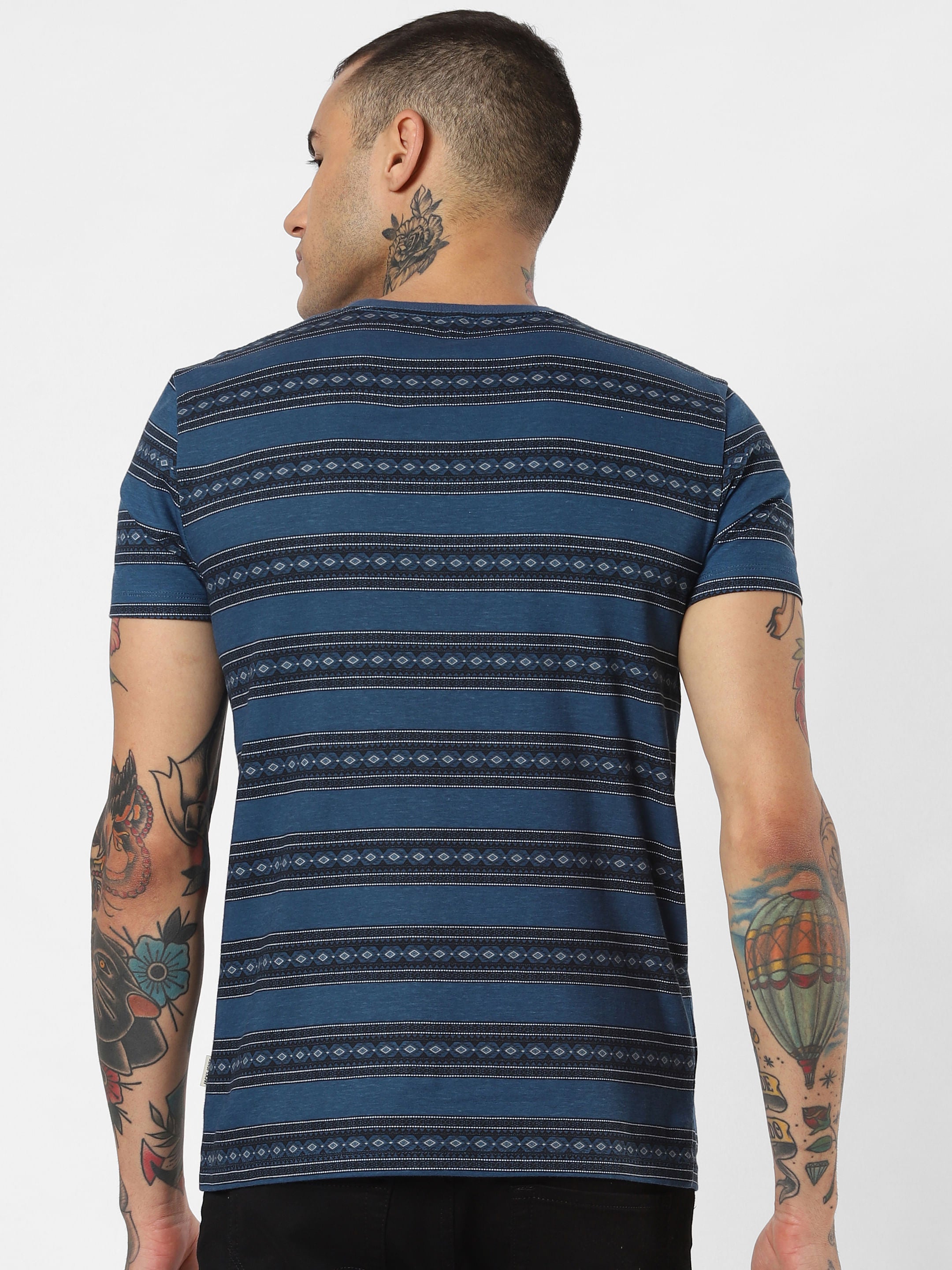 Blue Striped Crew Neck T-Shirt