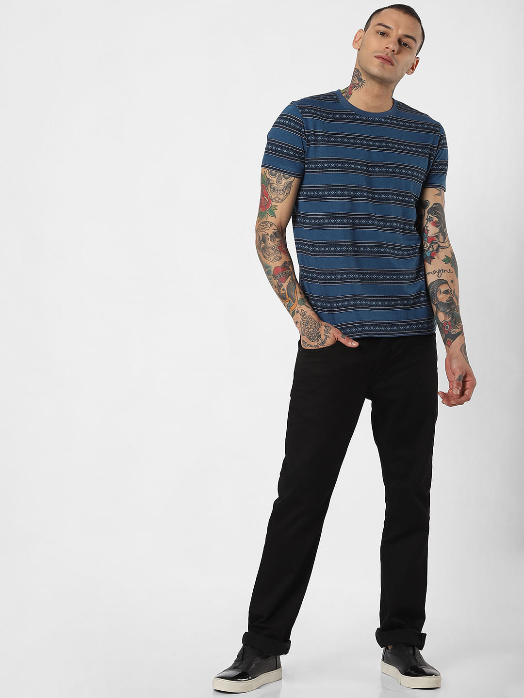 Blue Striped Crew Neck T-Shirt